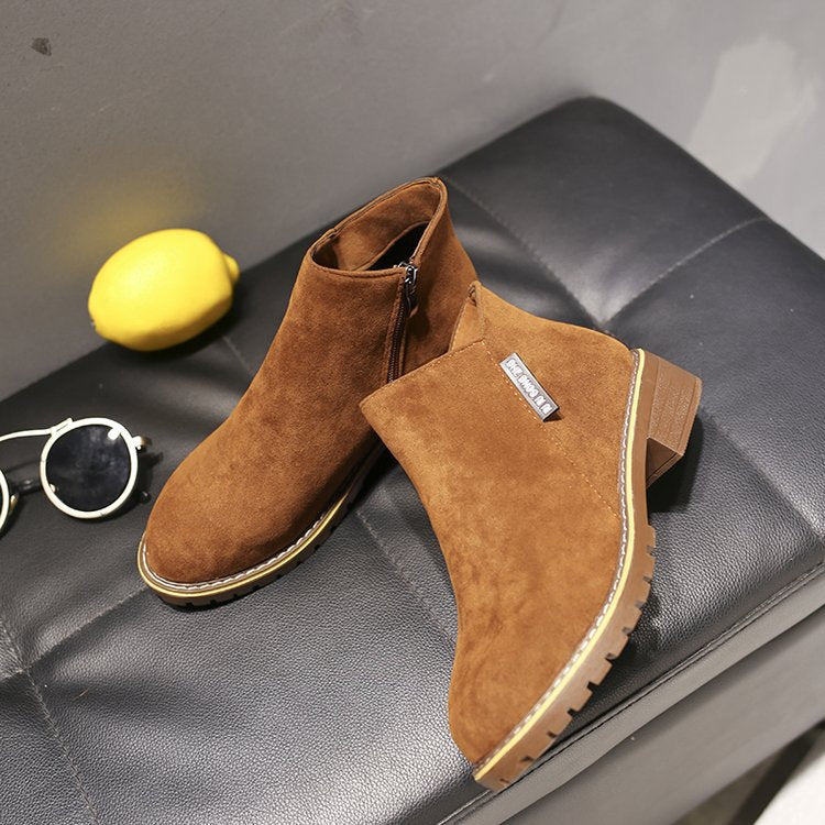 Women's Low Heel Low Side Zip Ankle Boots Martin Boots-ABOXUN