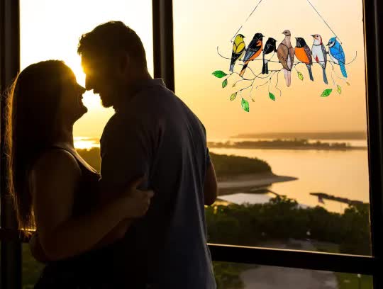 LAST DAY 70% OFF - Birds Stained Window Panel Hanging