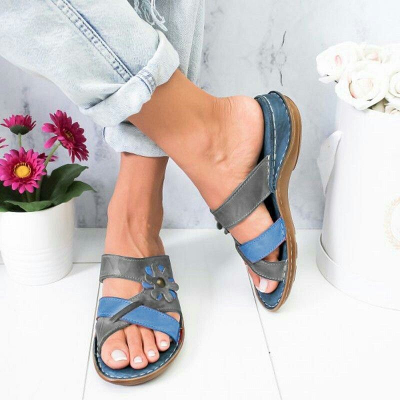 Summer Fashion Ladies Floral Colorblock Wedge Sandals-ABOXUN