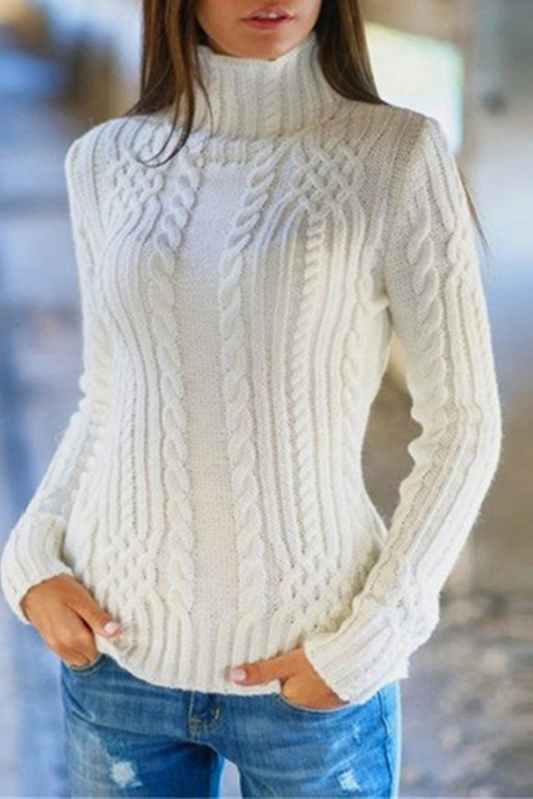 Vintage Solid Turtleneck Long Sleeve Sweater-ABOXUN