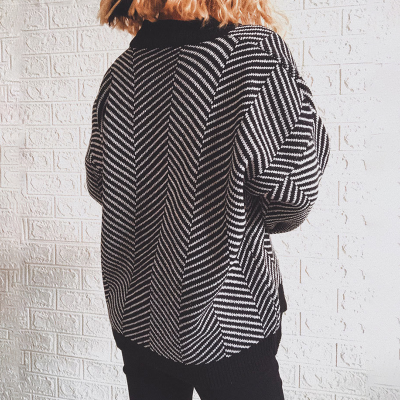 Single-Breasted Diamond Stripe Cardigan-ABOXUN