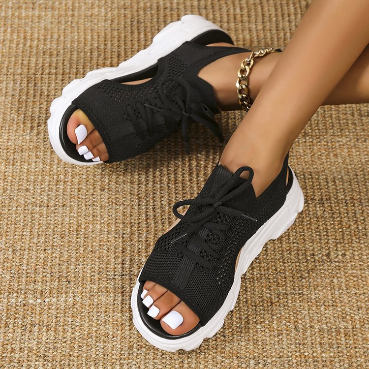 Lace Up Fish Mouth Platform Casual Women's Sandals-ABOXUN