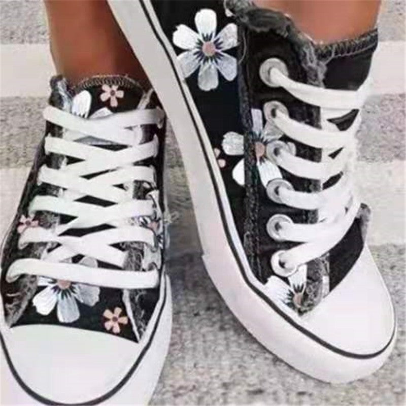 Women's Sneakers Floral Lace-up Canvas Sneakers-ABOXUN