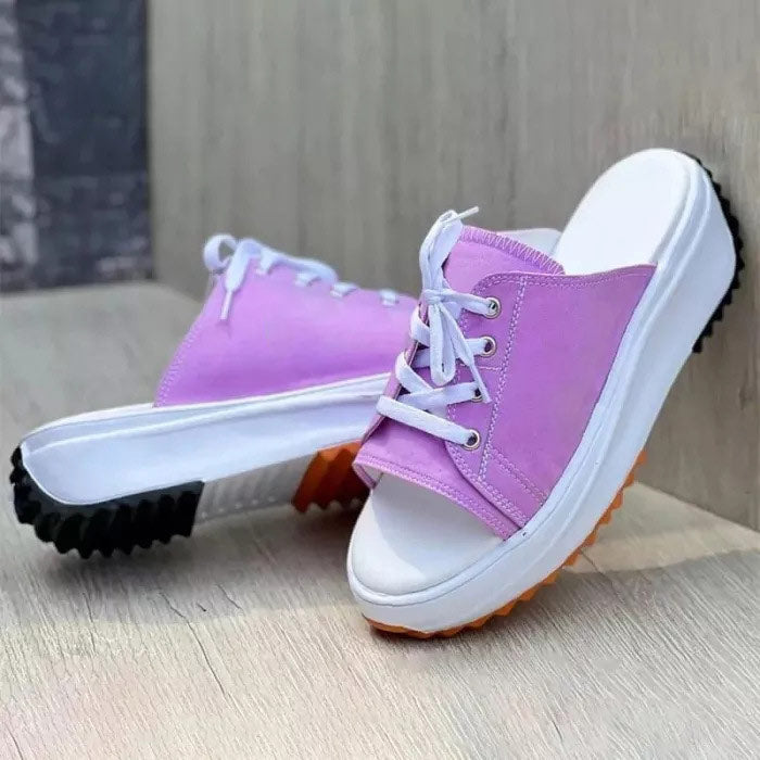 2022 Summer Fish Mouth Canvas Breathable Casual Thick Sole Slippers-ABOXUN