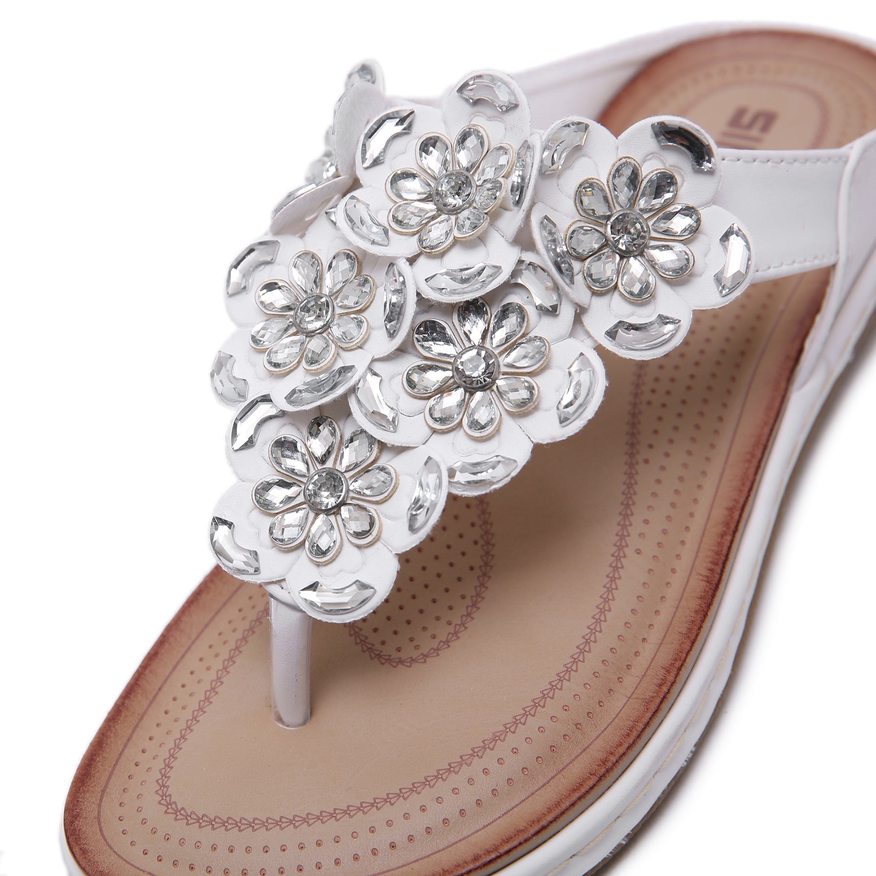 Bohemian Rhinestones Flower Beach Flip Flops Large Size Comfortable Sandals-ABOXUN