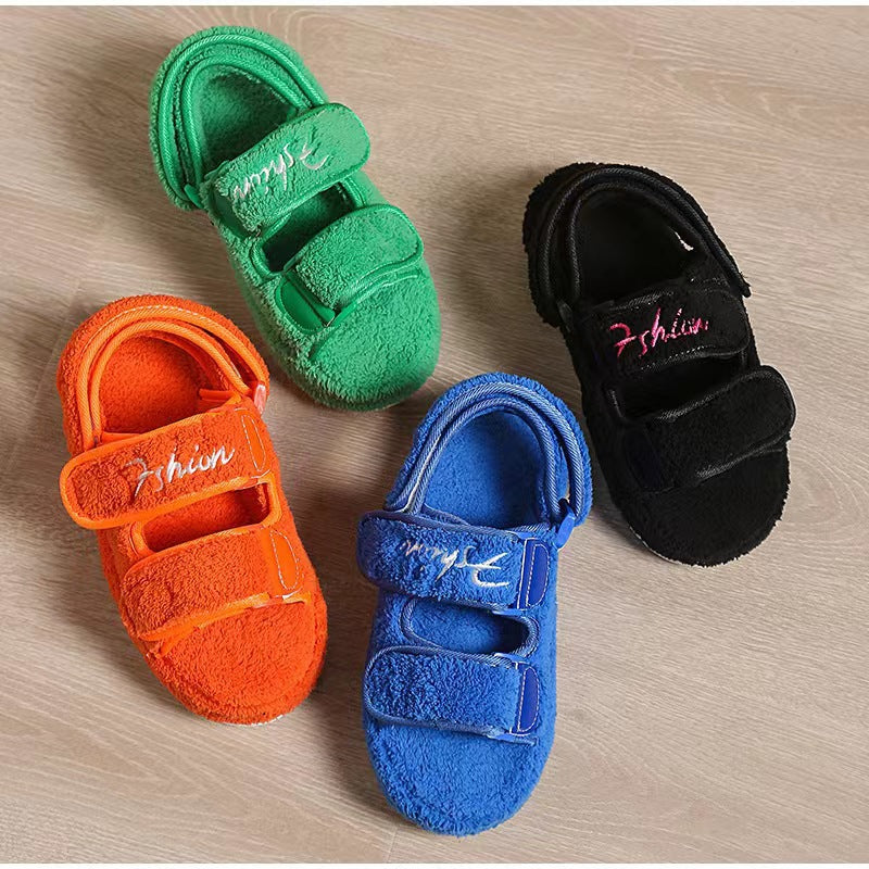 Round Toe Platform Velcro Fleece Thermal Cotton Sandals-ABOXUN