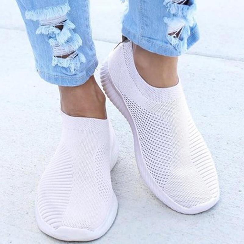 Women Sneaker Air Mesh Soft Shoes Casual Slip On Ladies Flat Shoes-ABOXUN