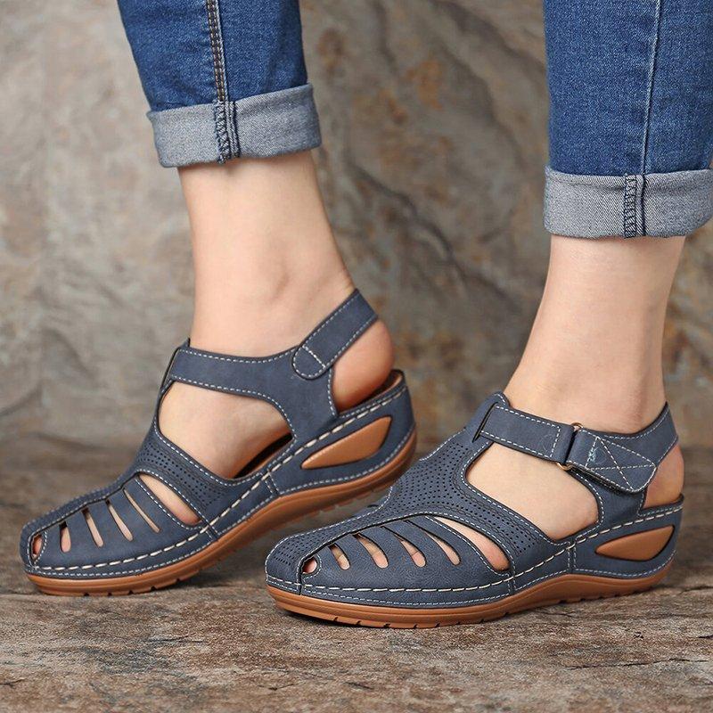 Sursell Women Hollow Out Breathable Wedges Thick Sole Buckle Sandals-ABOXUN