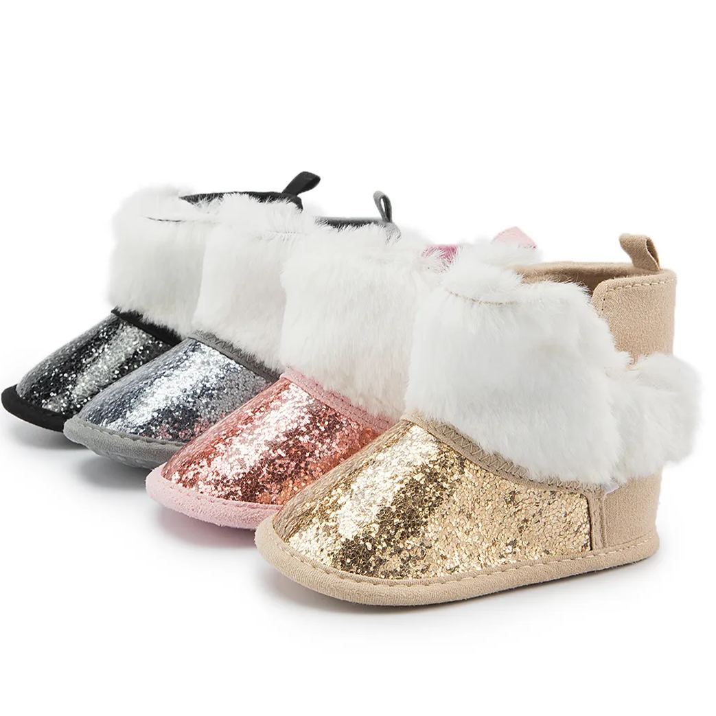 Winter Sequins Bling Warm Fur Walking Baby Girl Boots Wholesale-JZ Baby