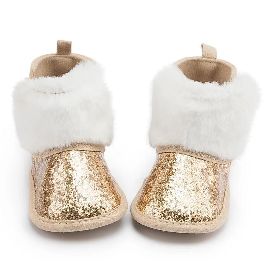 Winter Sequins Bling Warm Fur Walking Baby Girl Boots Wholesale-JZ Baby