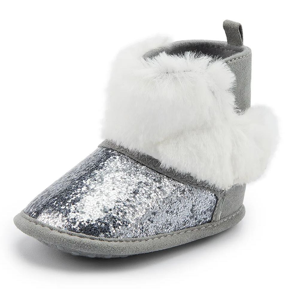 Winter Sequins Bling Warm Fur Walking Baby Girl Boots Wholesale-JZ Baby