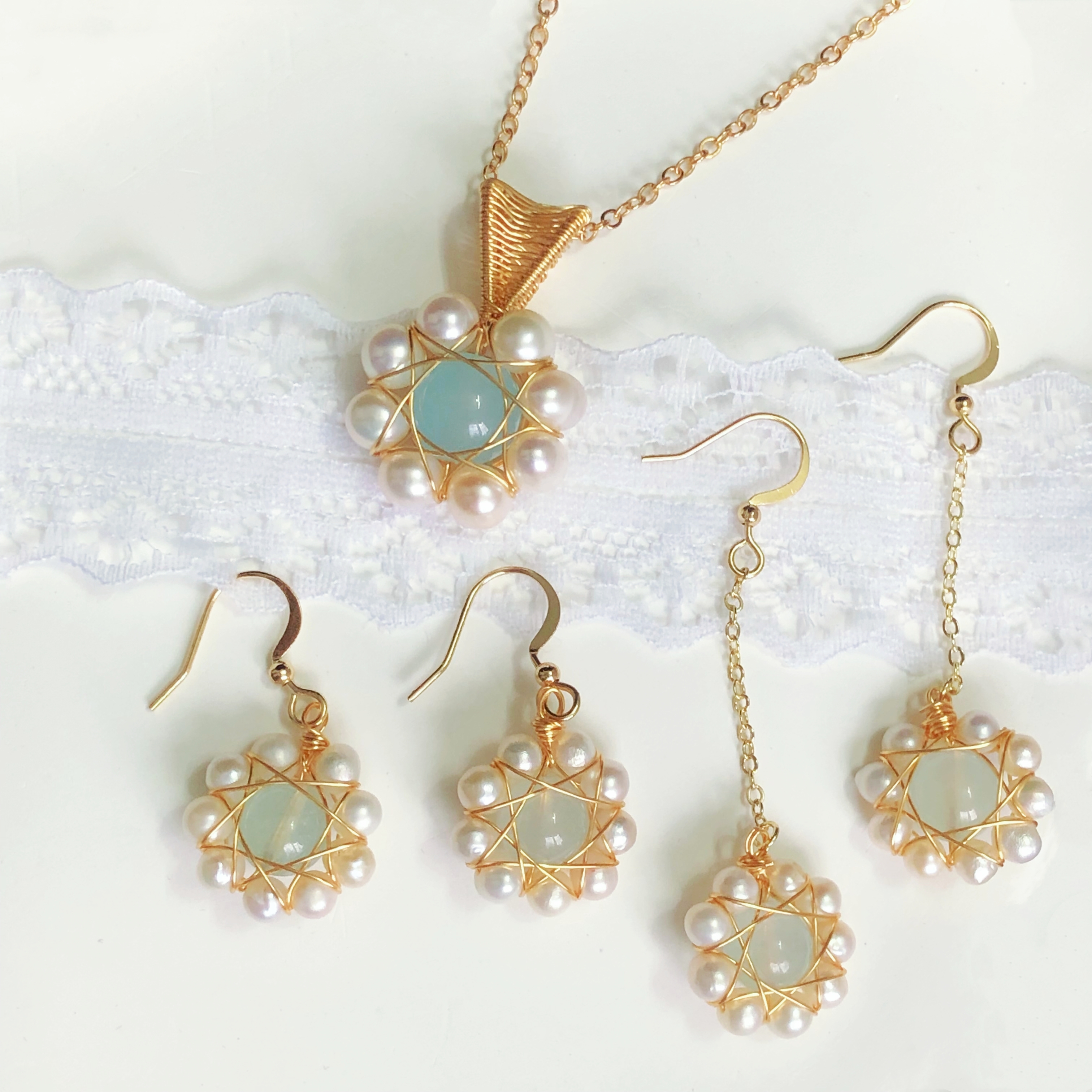 Aquamarine Flower Drop Earrings-likayjewel