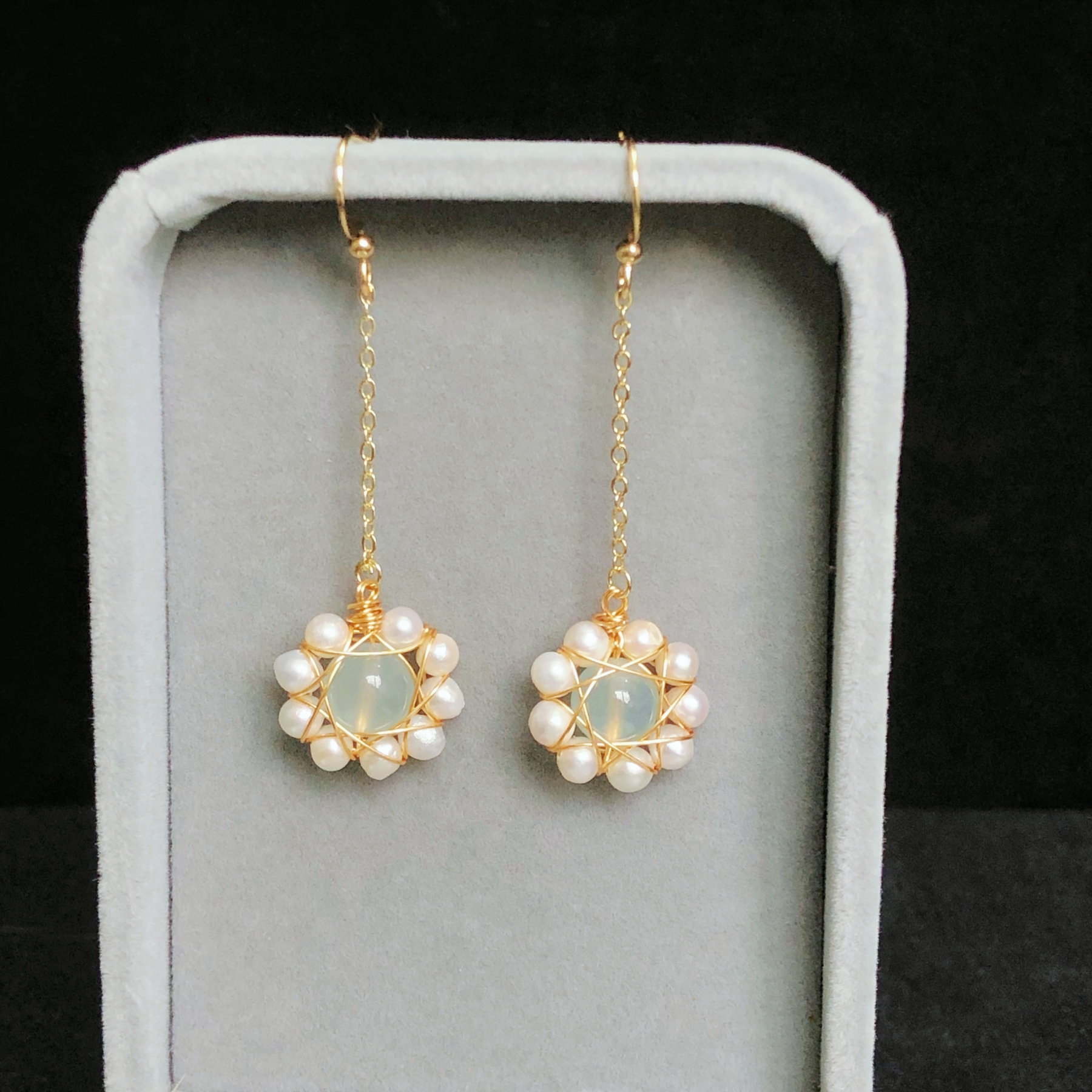 Aquamarine Flower Drop Earrings-likayjewel