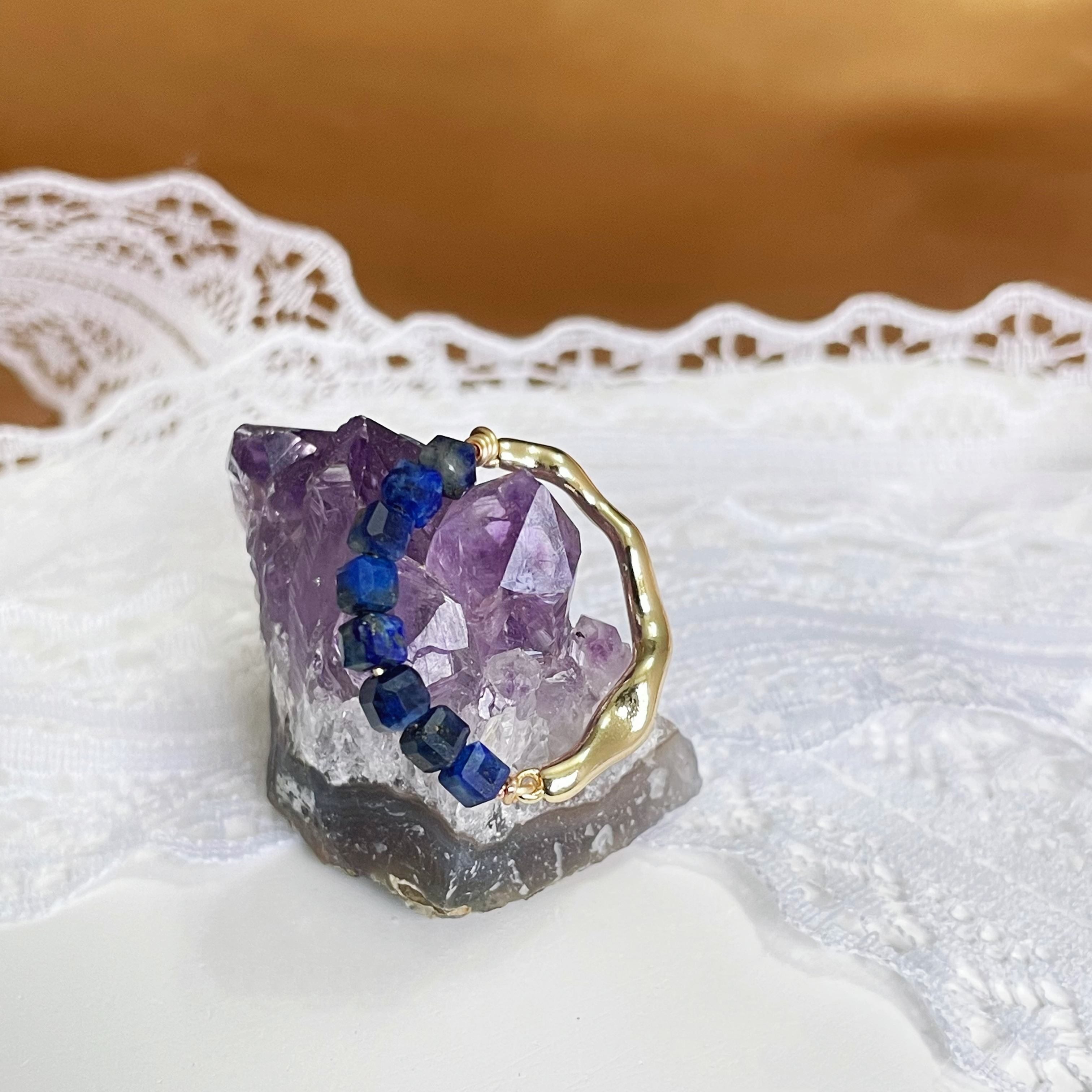 Lapis Lazuli Bead and Irregular Metal Energy Ring