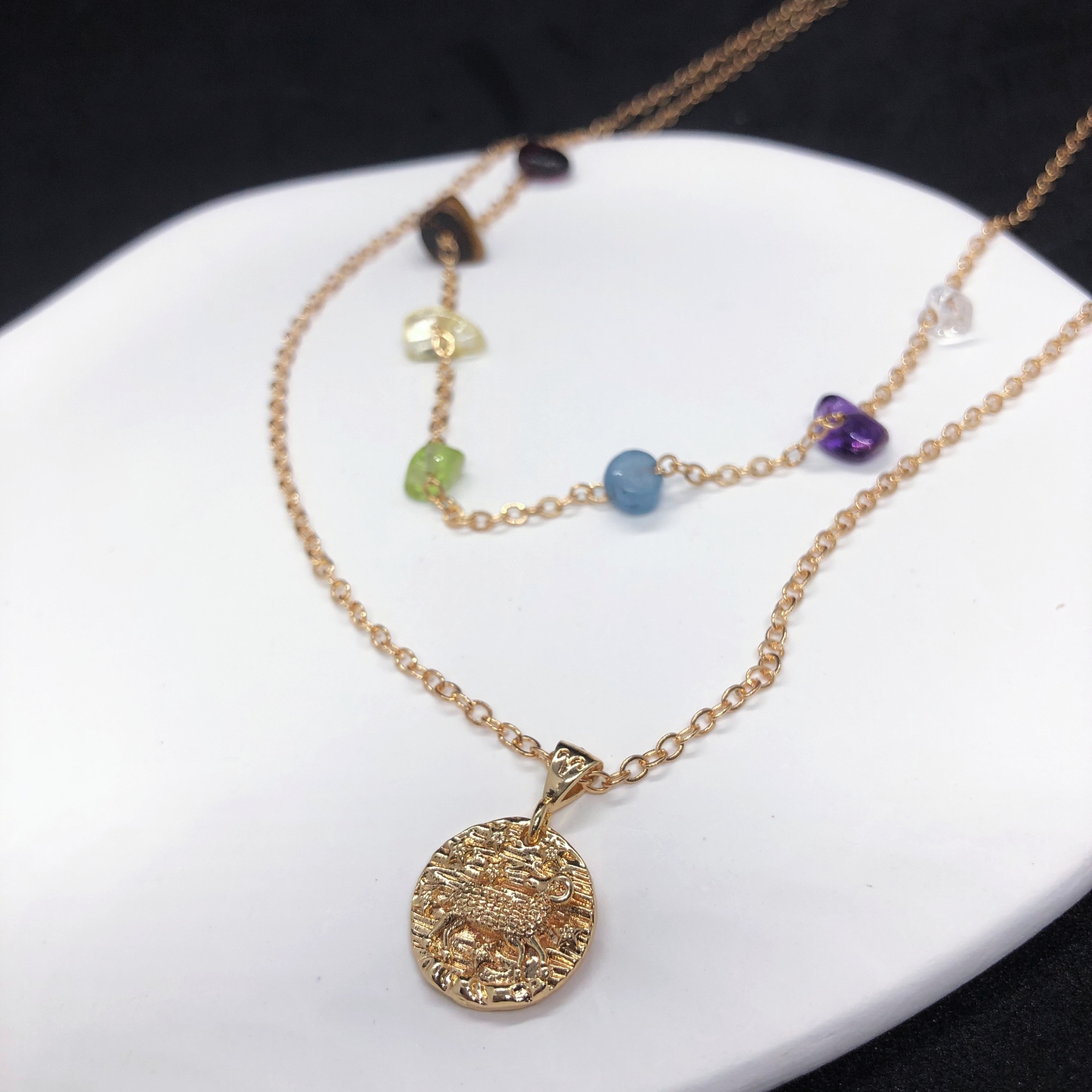 12 Constellations Zodiac Necklace with 7 Chakra Stones-likayjewel