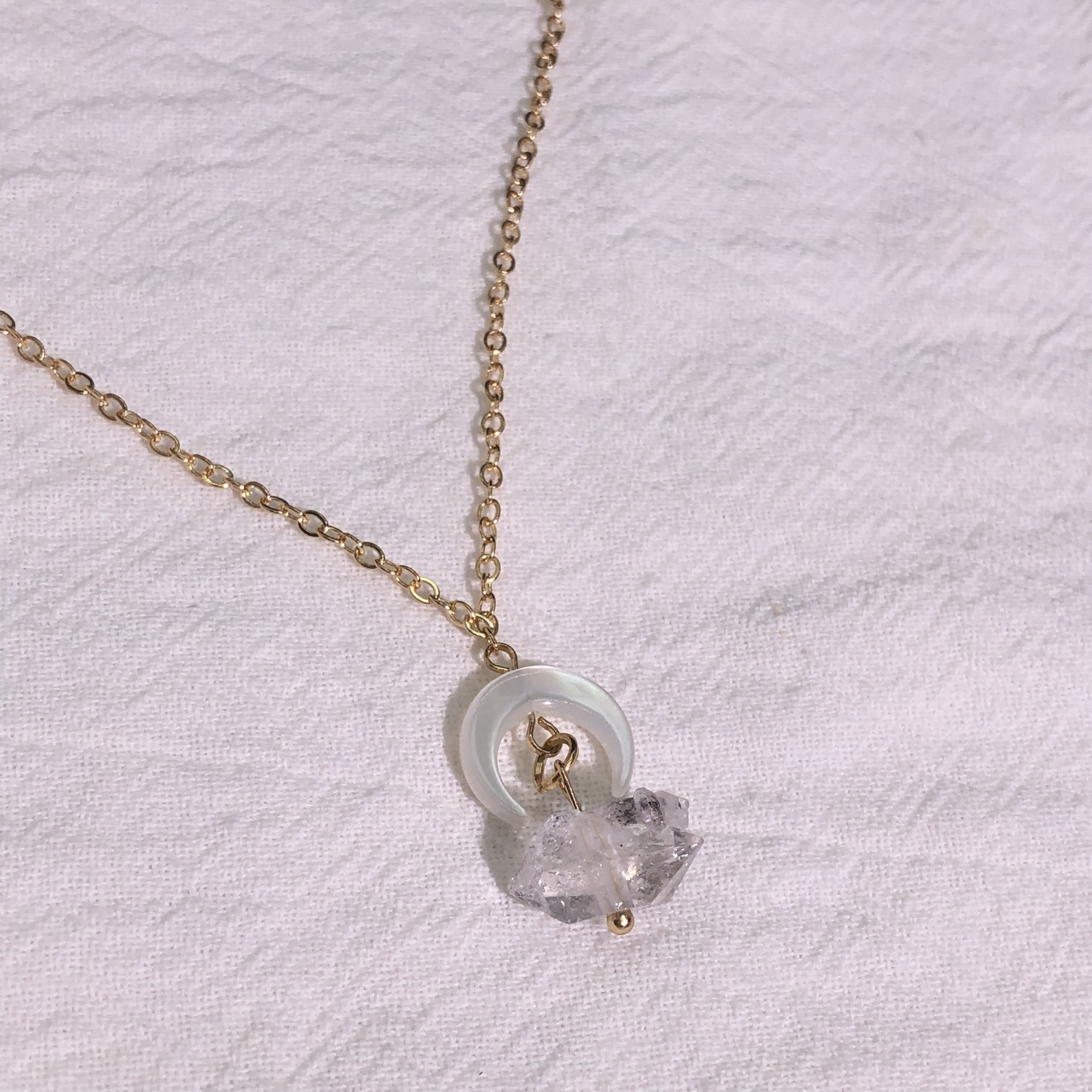 Herkimer Diamond Necklace with Crescent Moon-likayjewel