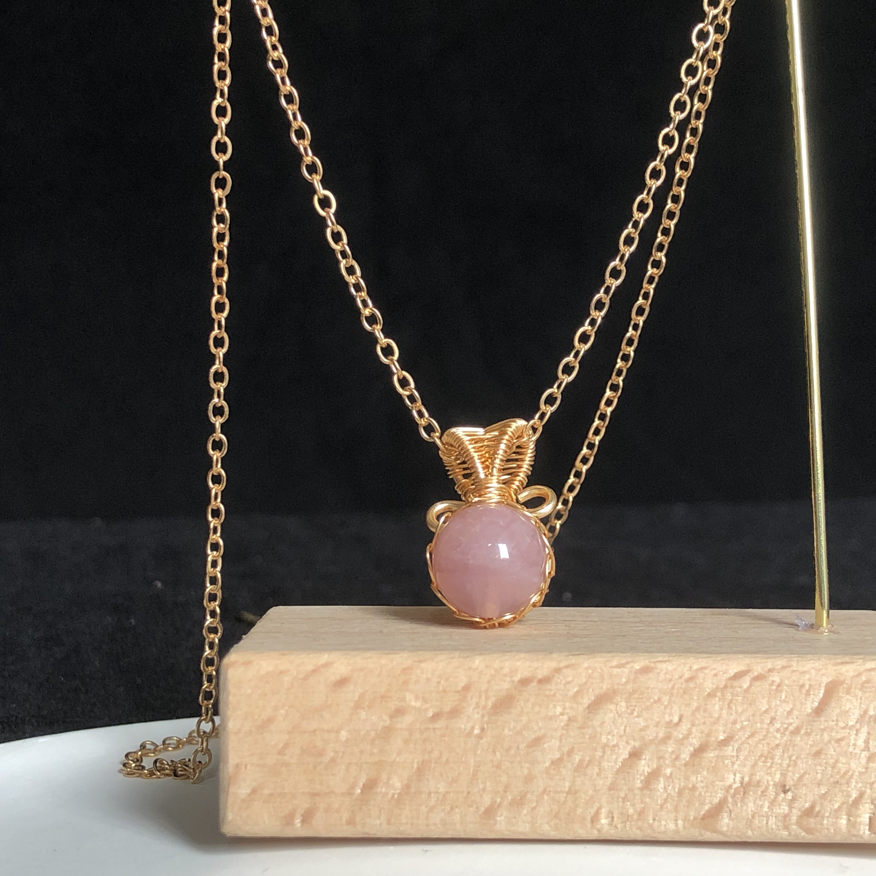 Rose Quartz Necklace Wire-Wrapped Design Necklace-likayjewel