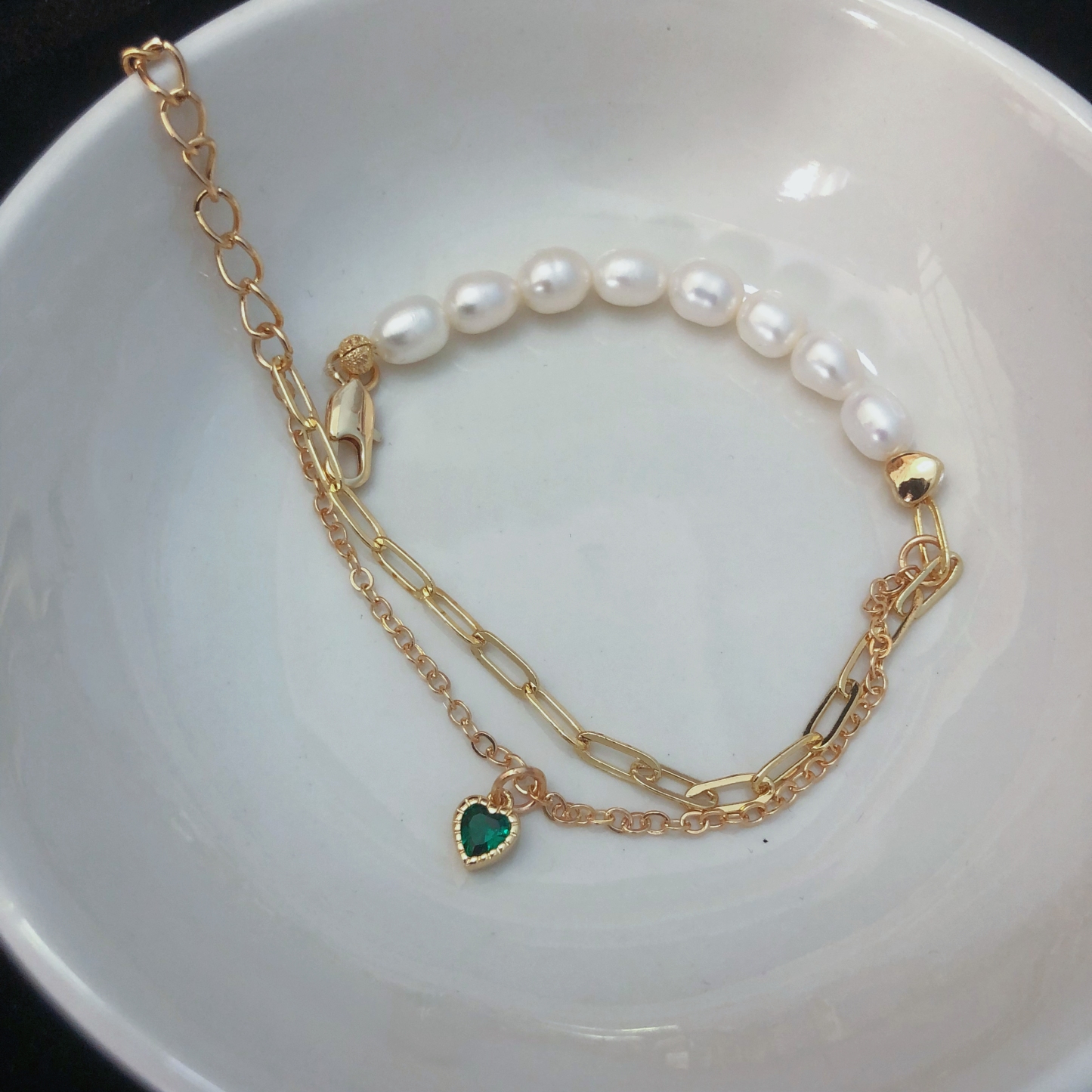 Square Link Half Pearls Bracelet-likayjewel