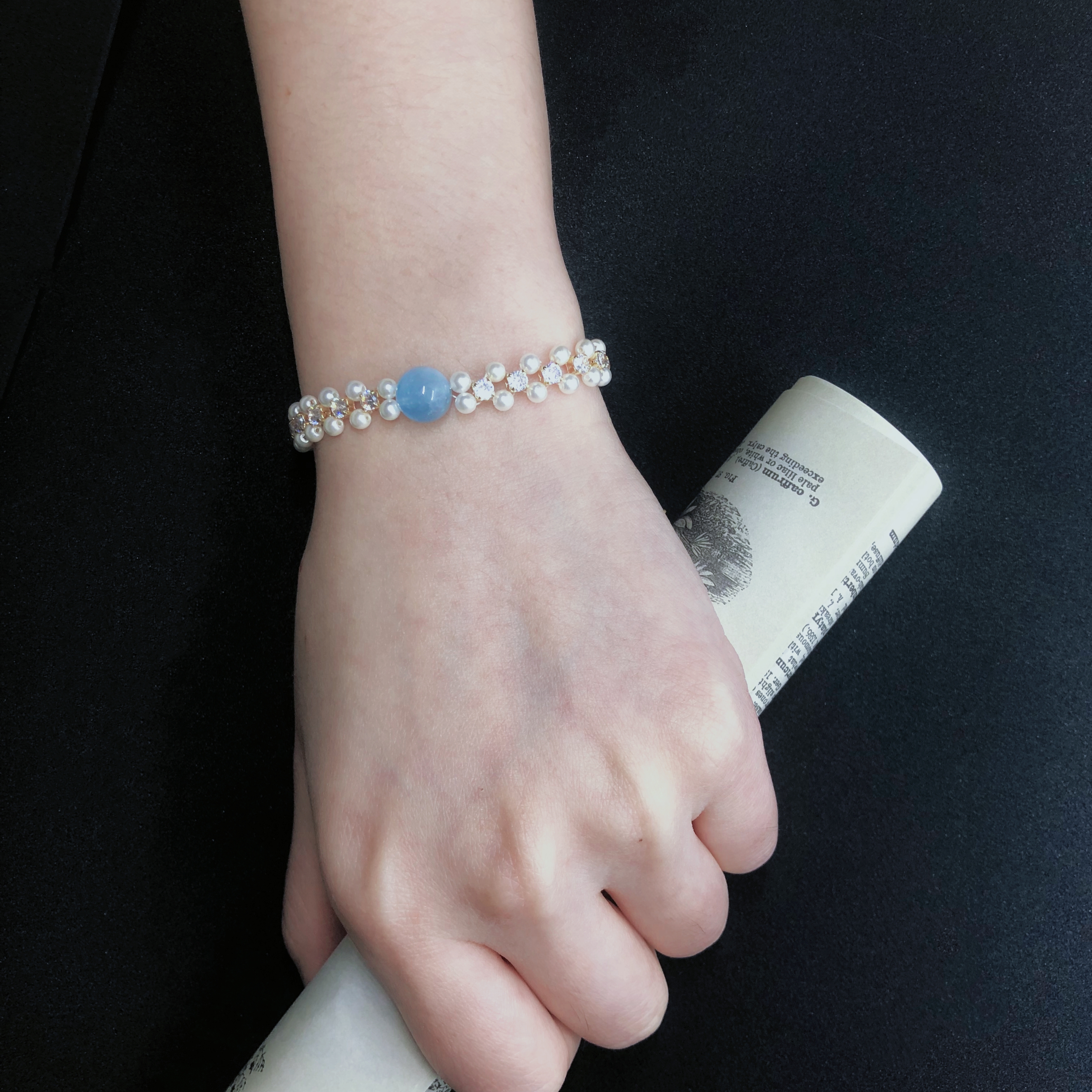 Exquisite Freshwater Pearl Bracelet with Aquamarine-likayjewel