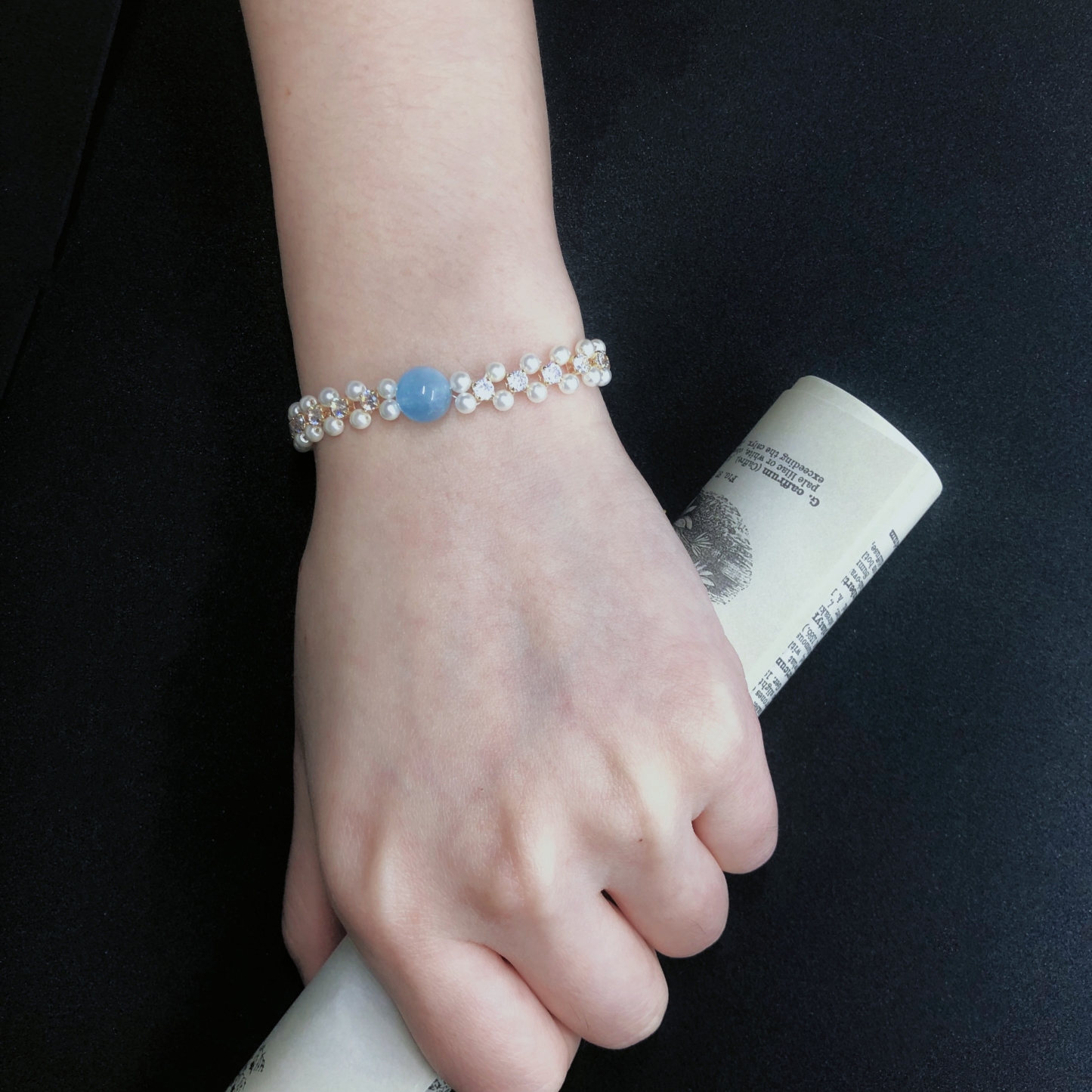 Exquisite Freshwater Pearl Bracelet with Aquamarine-likayjewel