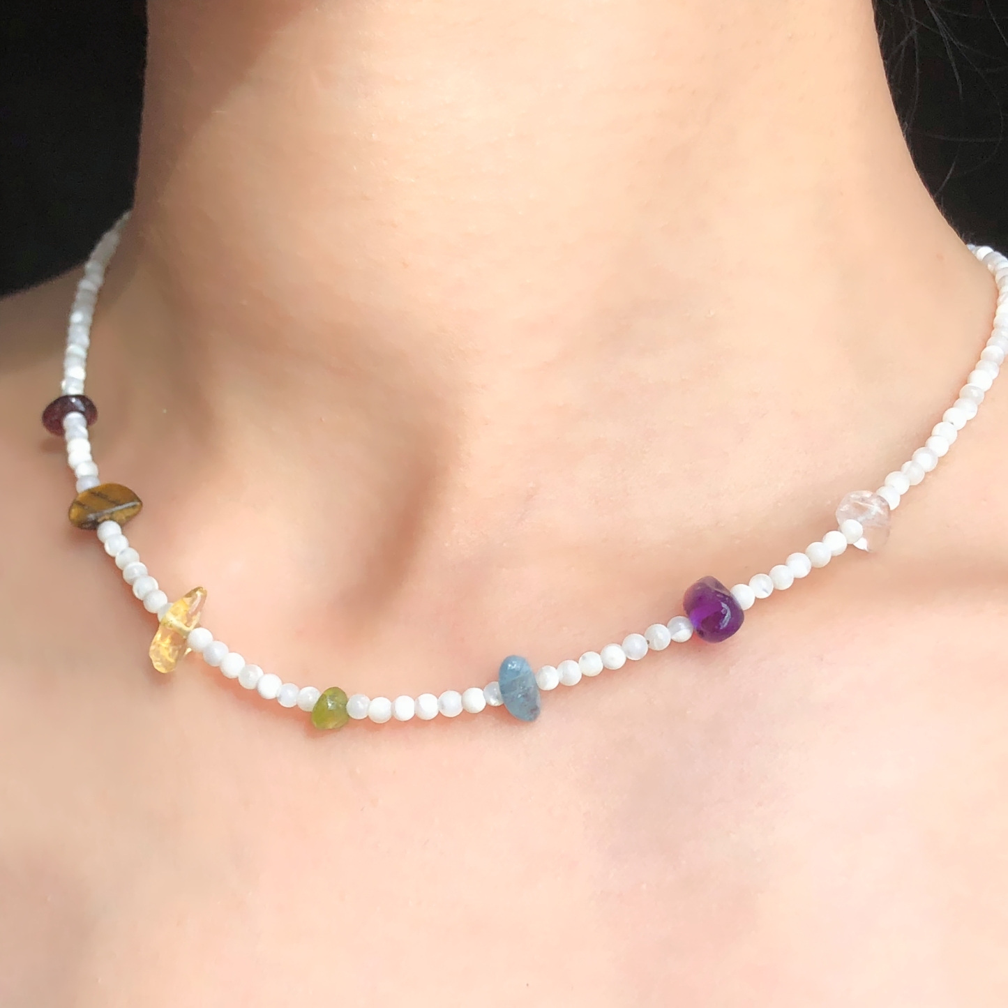 Mini Raw 7 Chakra Stones Necklace-likayjewel