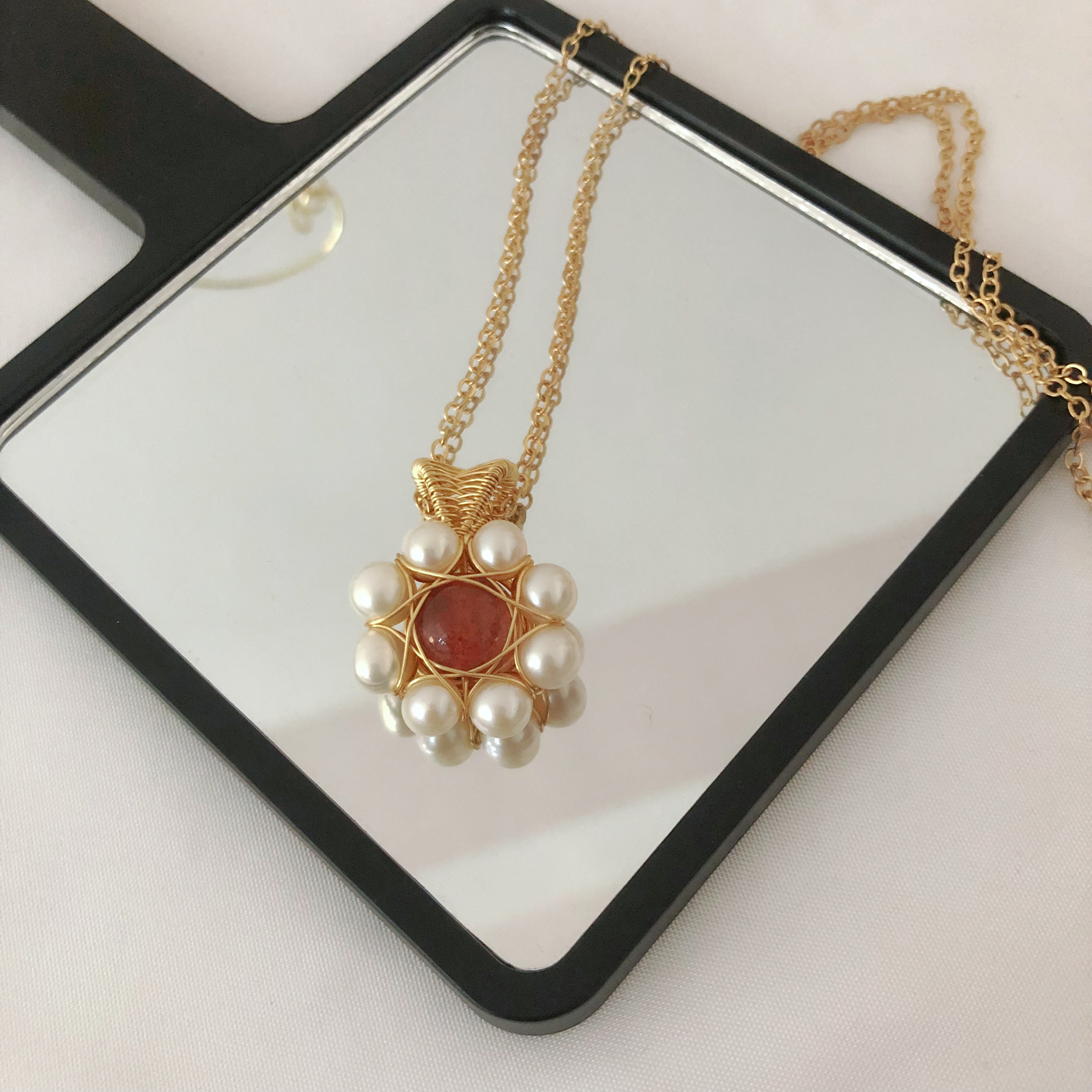 Strawberry Quartz Flower Necklace-likayjewel