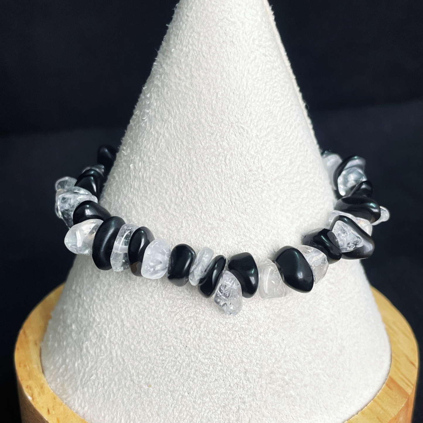 Energy Balancing Obsidian and Clear Quartz Bracelet