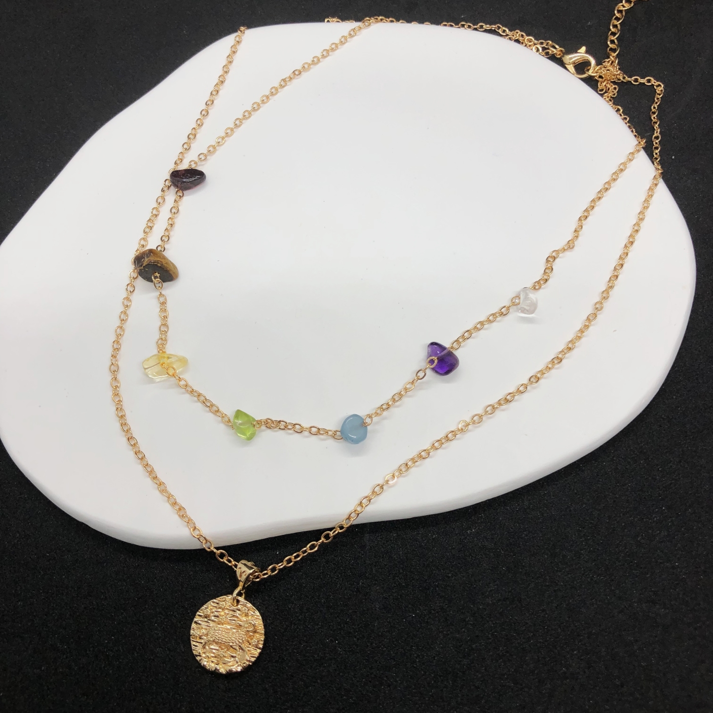 12 Constellations Zodiac Necklace with 7 Chakra Stones-likayjewel
