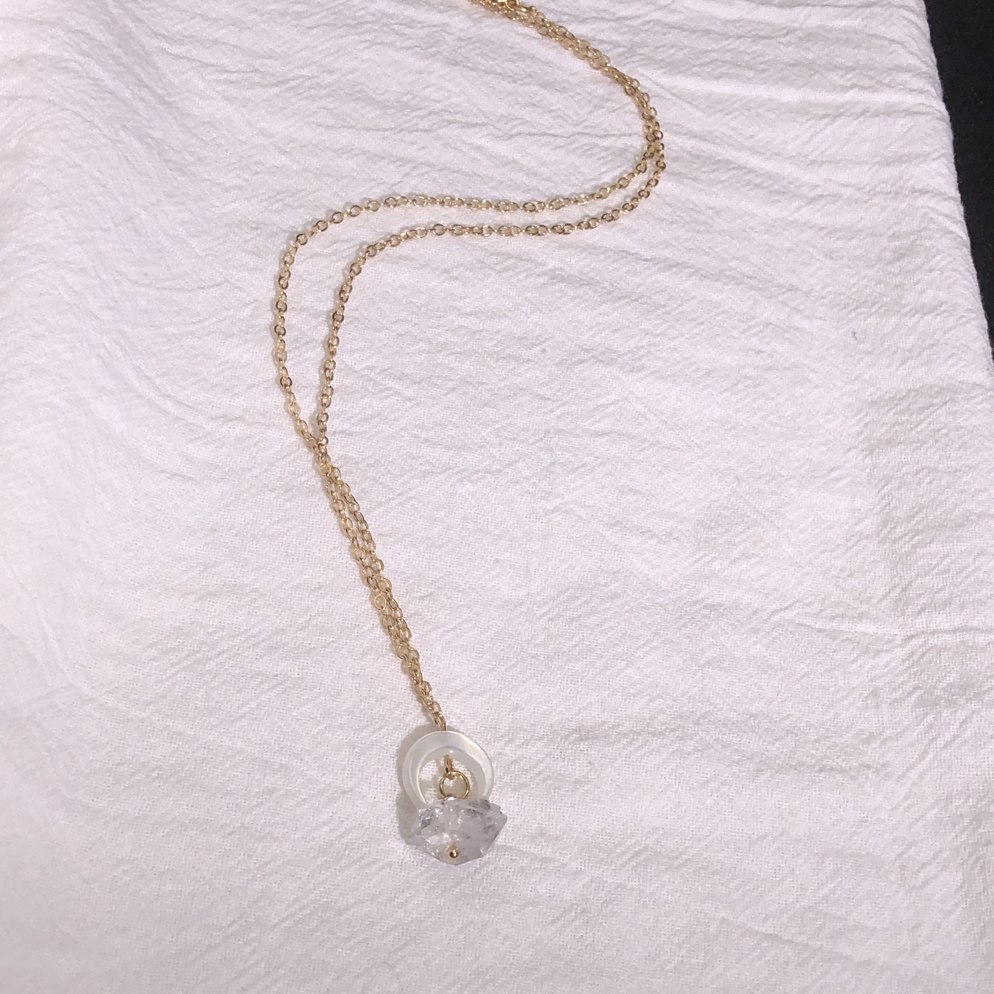 Herkimer Diamond Necklace with Crescent Moon-likayjewel