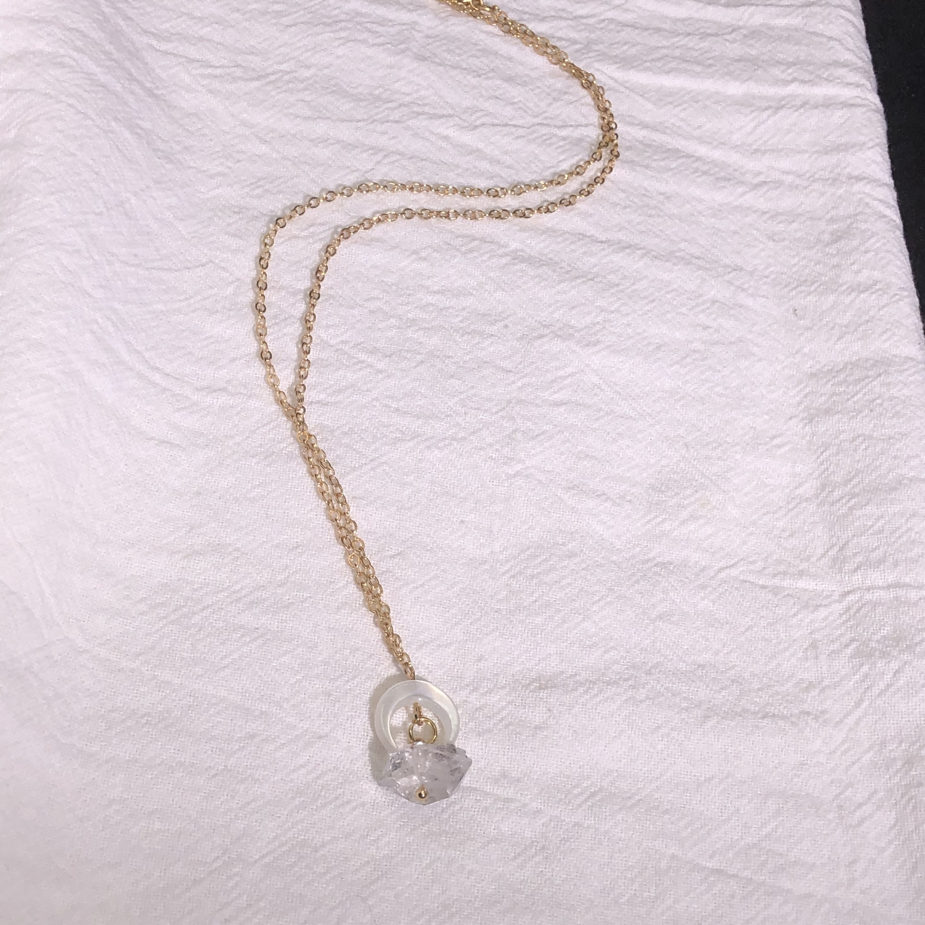 Herkimer Diamond Necklace with Crescent Moon-likayjewel