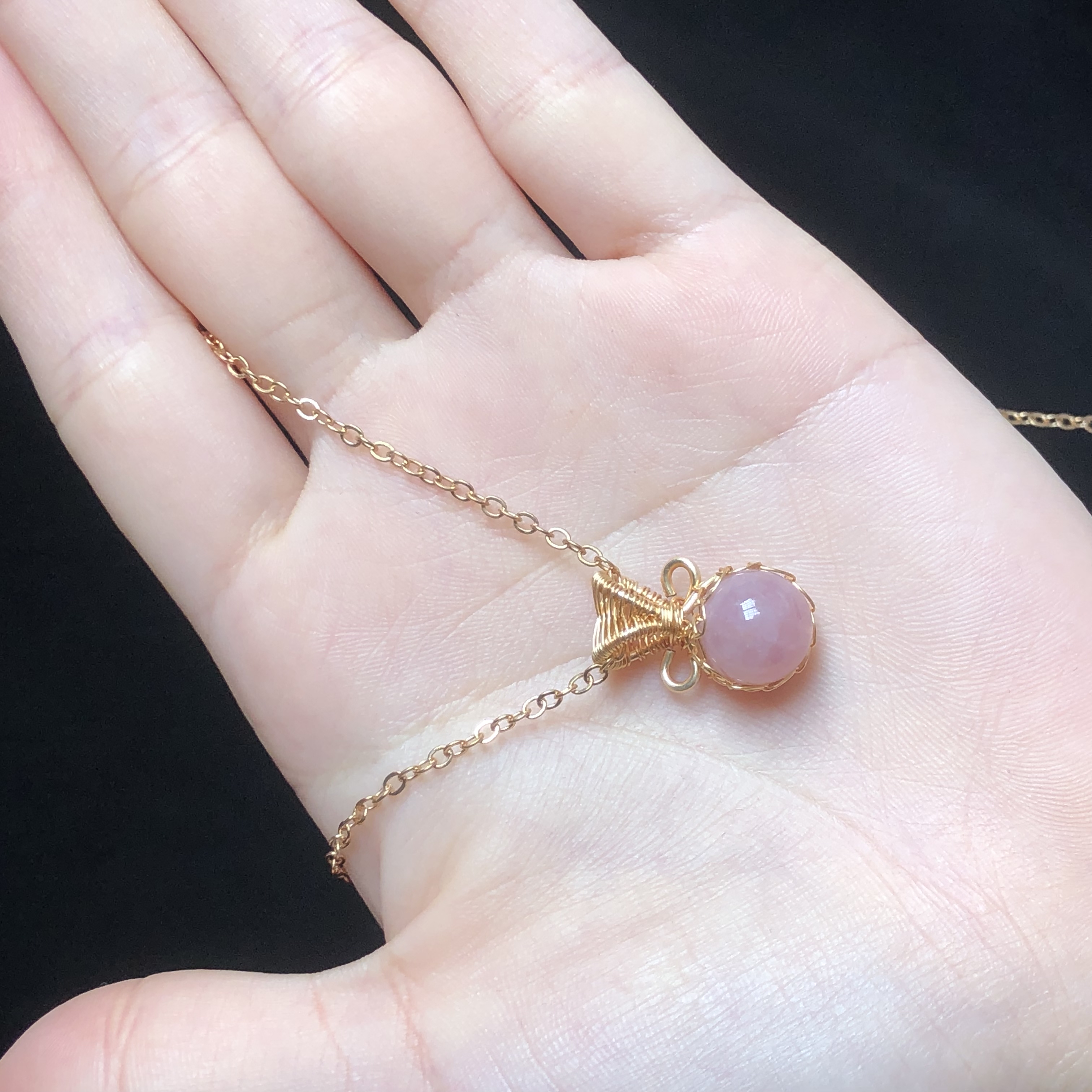 Rose Quartz Necklace Wire-Wrapped Design Necklace-likayjewel