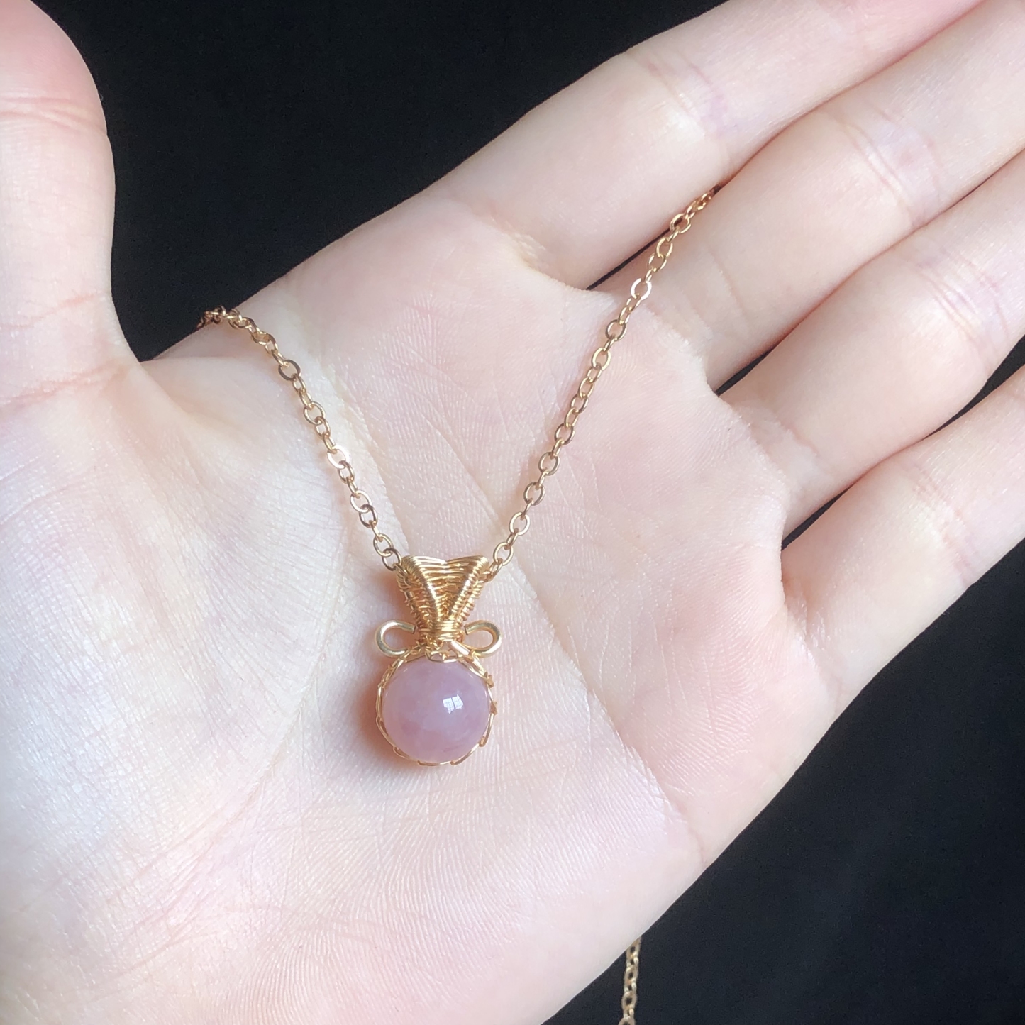 Rose Quartz Necklace Wire-Wrapped Design Necklace-likayjewel