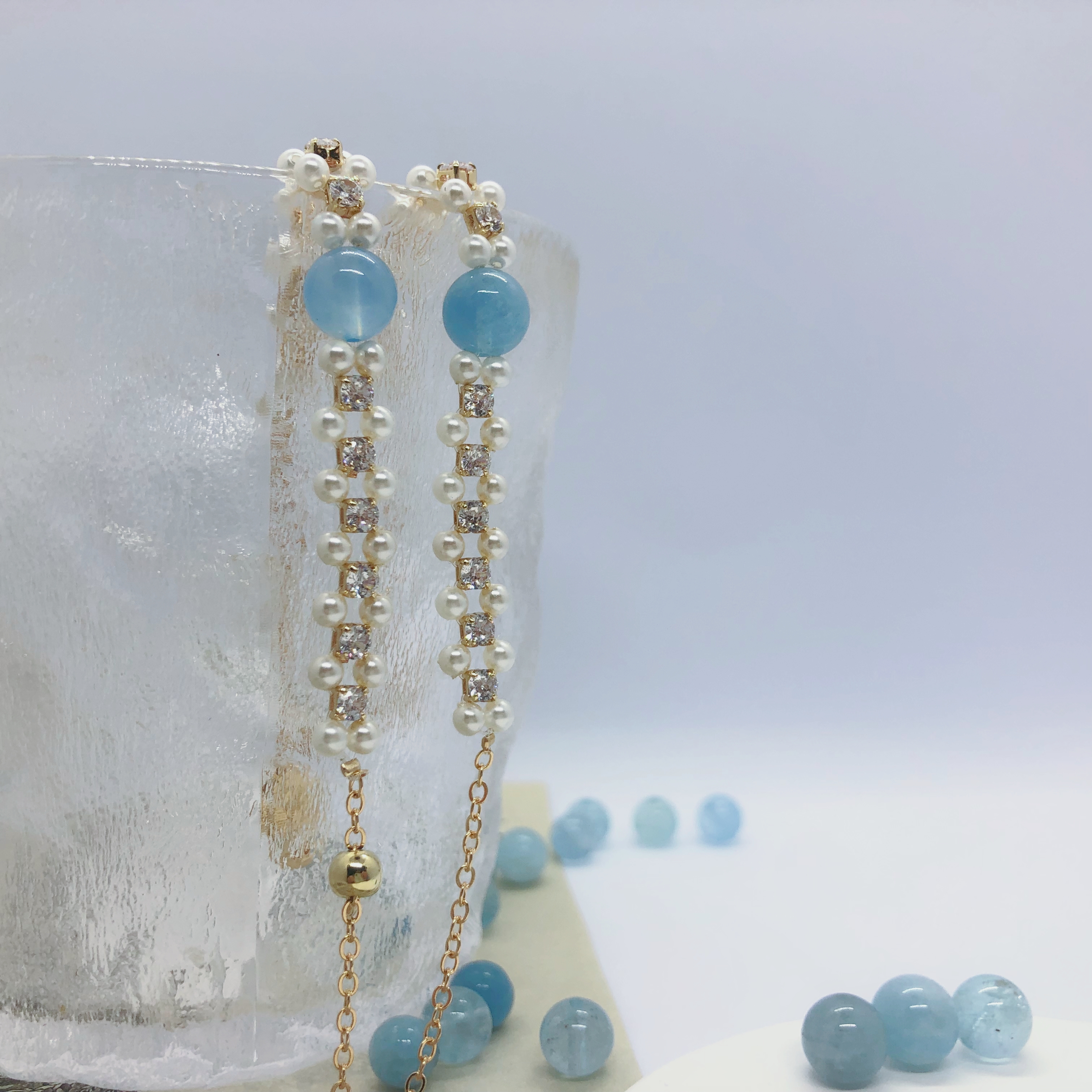 Exquisite Freshwater Pearl Bracelet with Aquamarine-likayjewel
