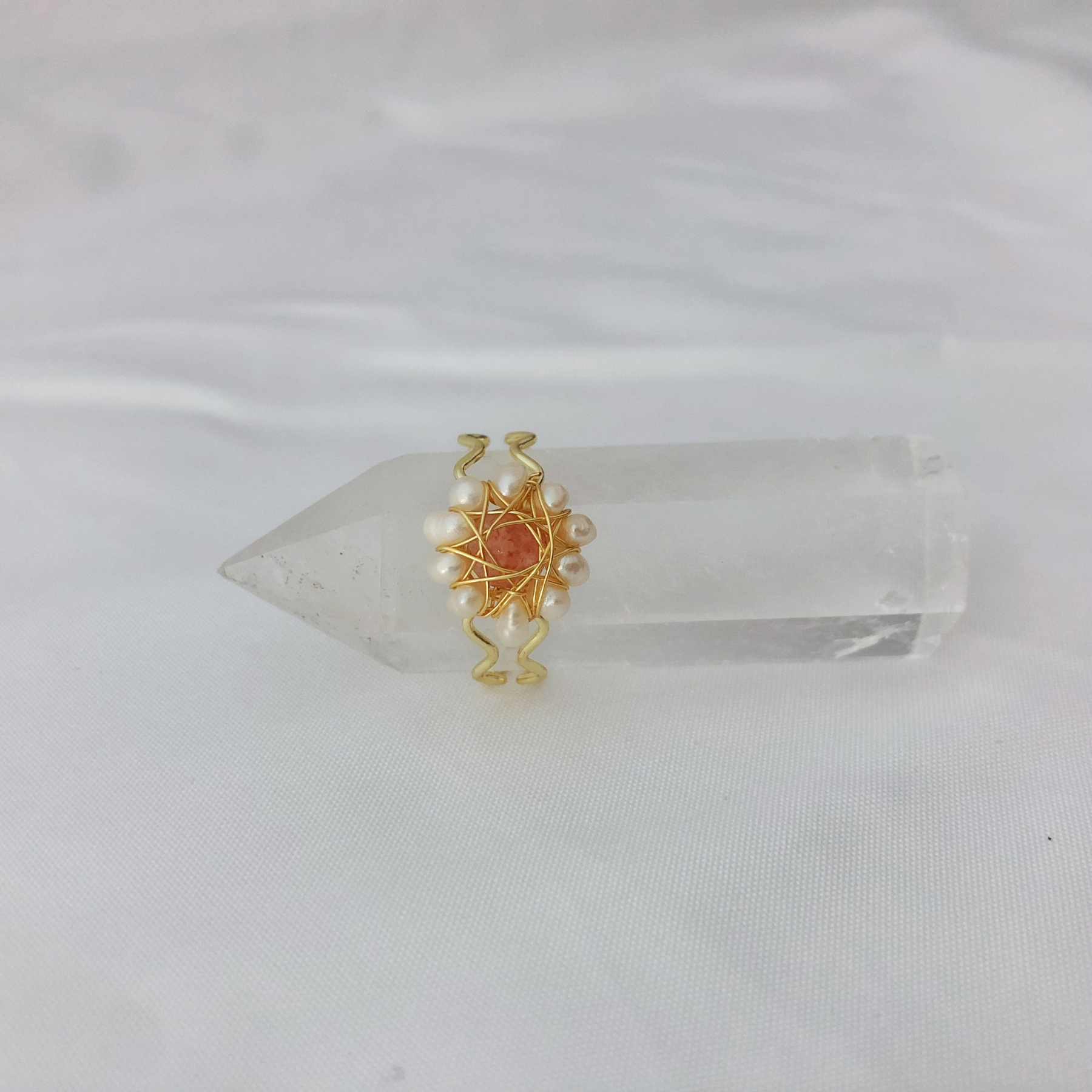 Strawberry Quartz Flower Ring-likayjewel