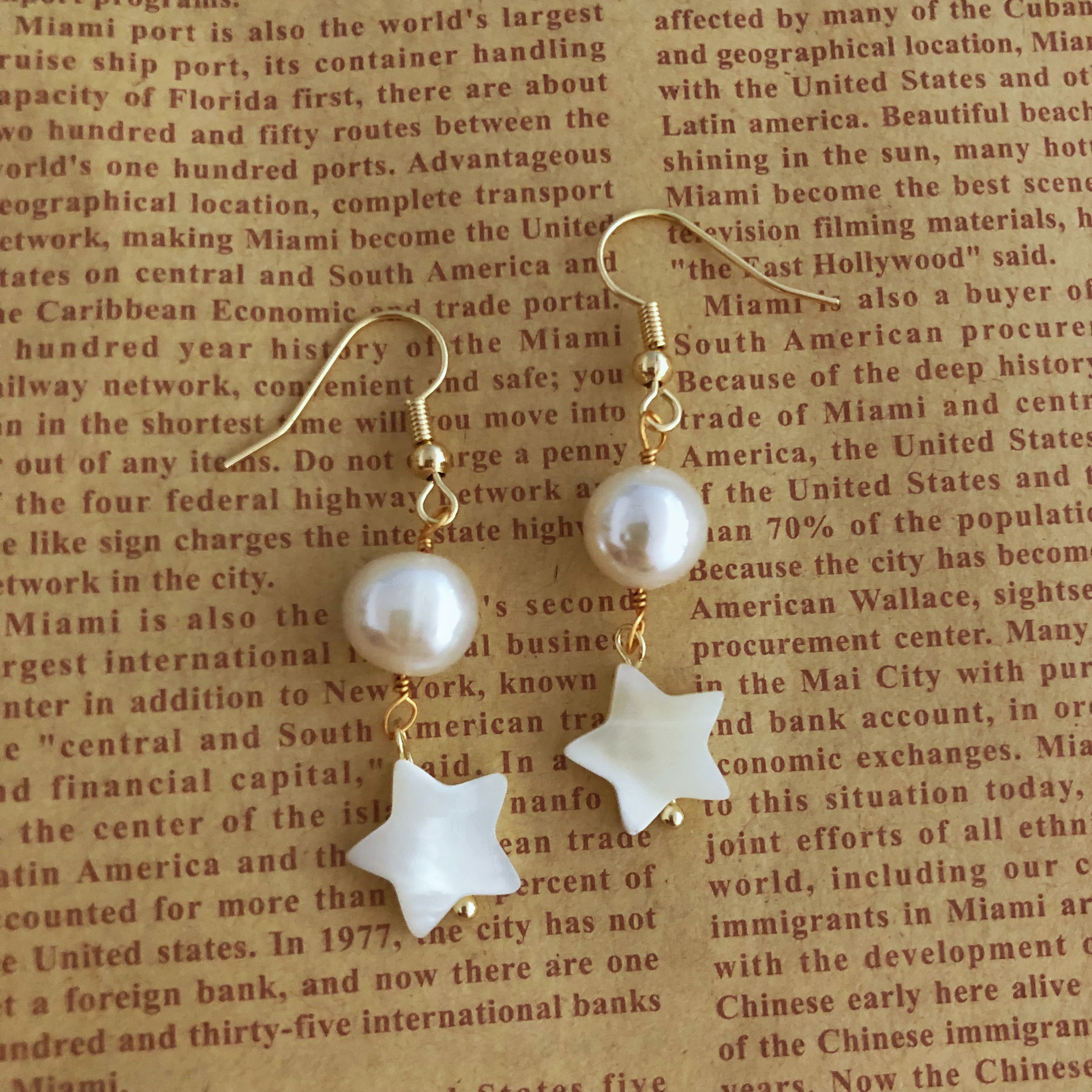 Star Pearl Drop Earrings-likayjewel