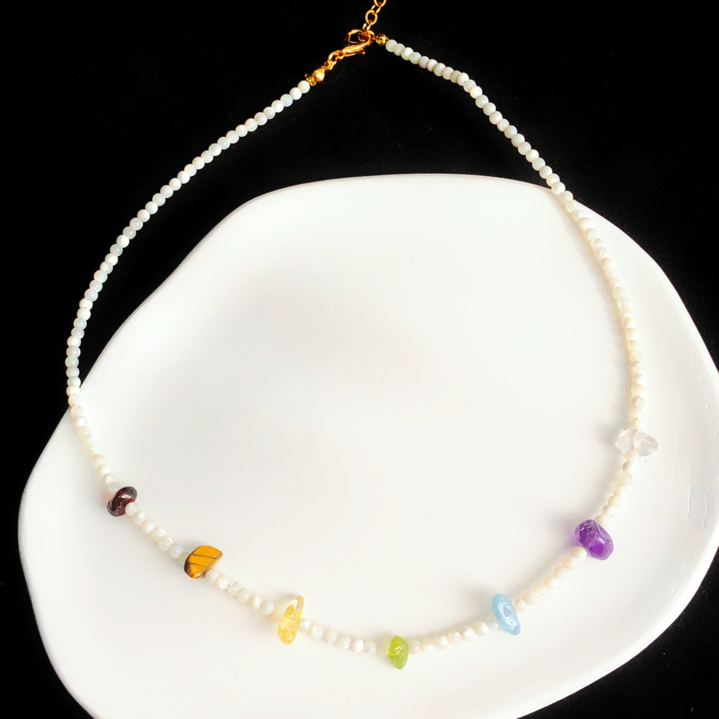 Mini Raw 7 Chakra Stones Necklace-likayjewel