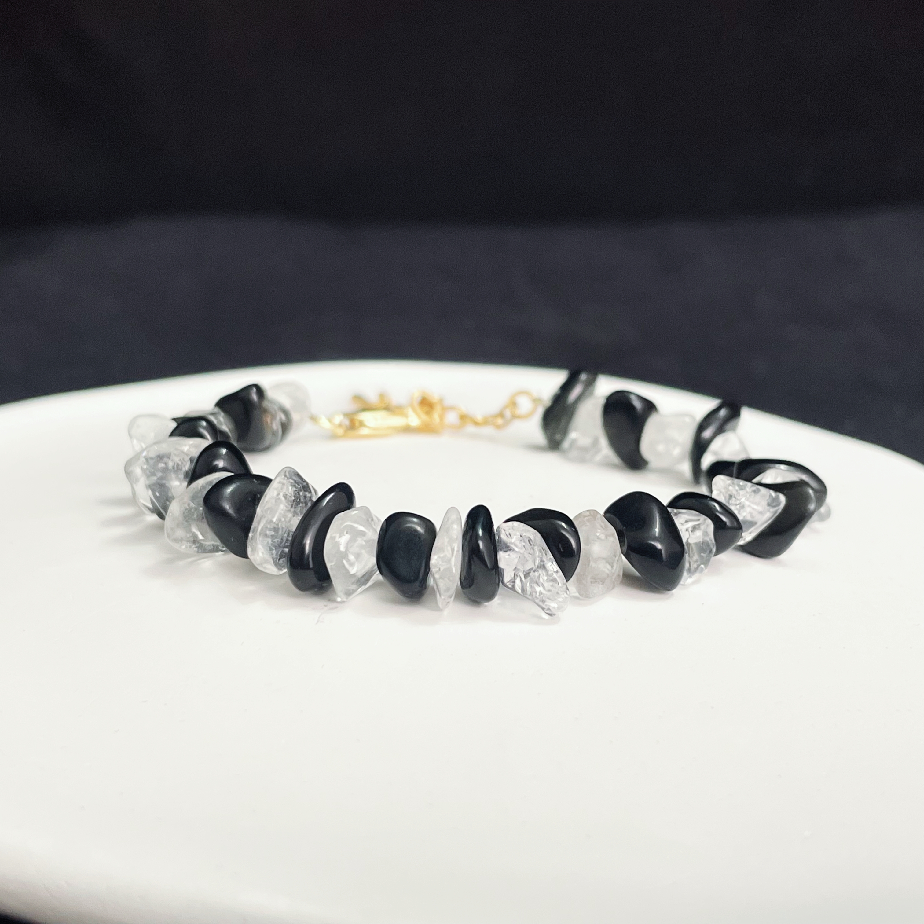 Energy Balancing Obsidian and Clear Quartz Bracelet