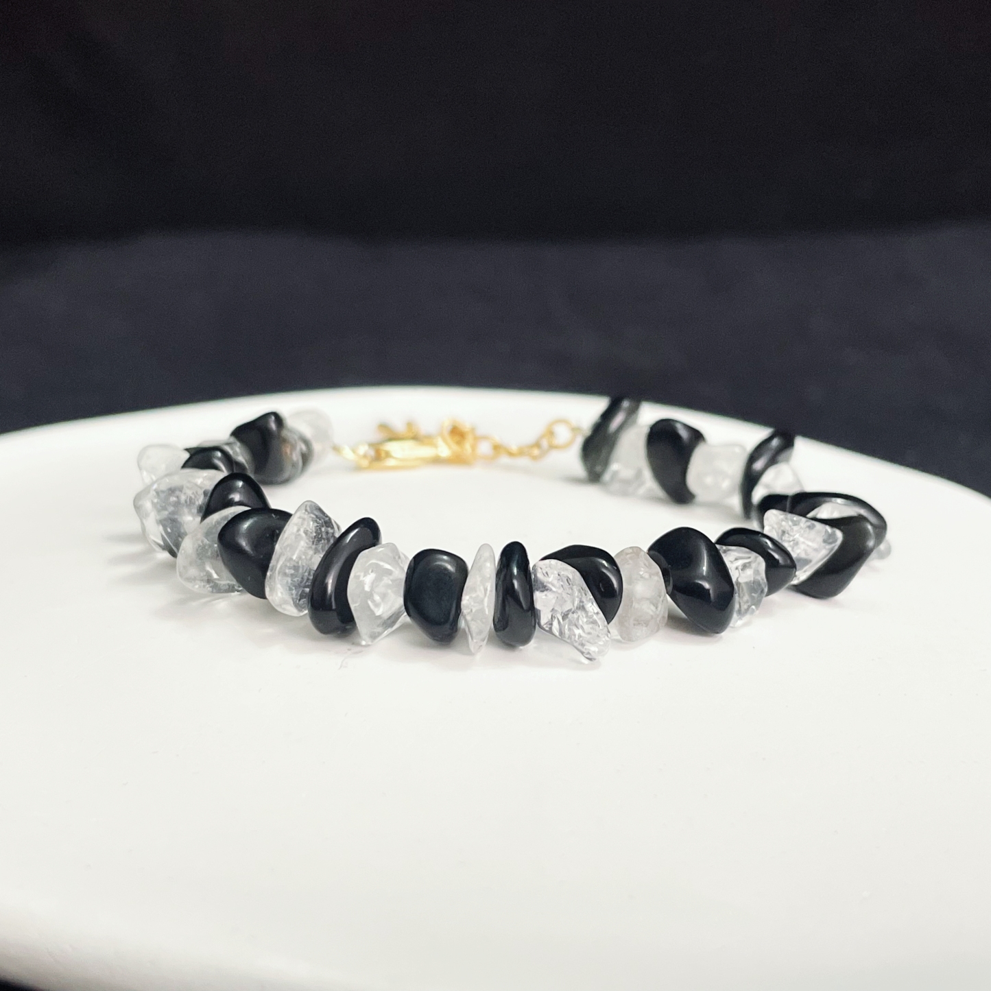 Energy Balancing Obsidian and Clear Quartz Bracelet