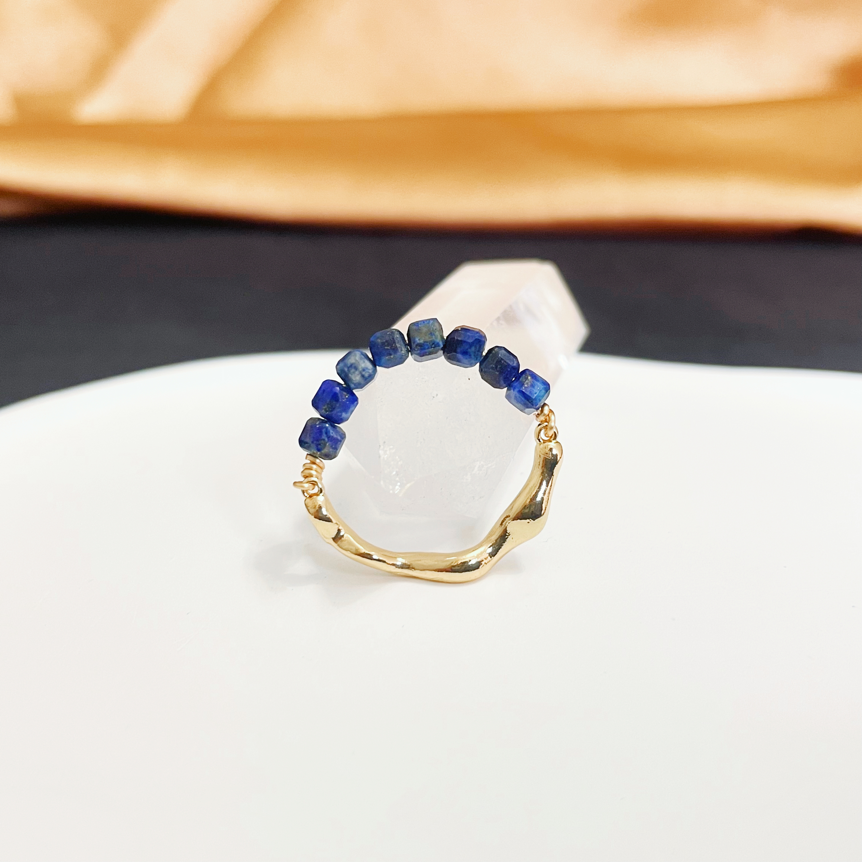 Lapis Lazuli Bead and Irregular Metal Energy Ring