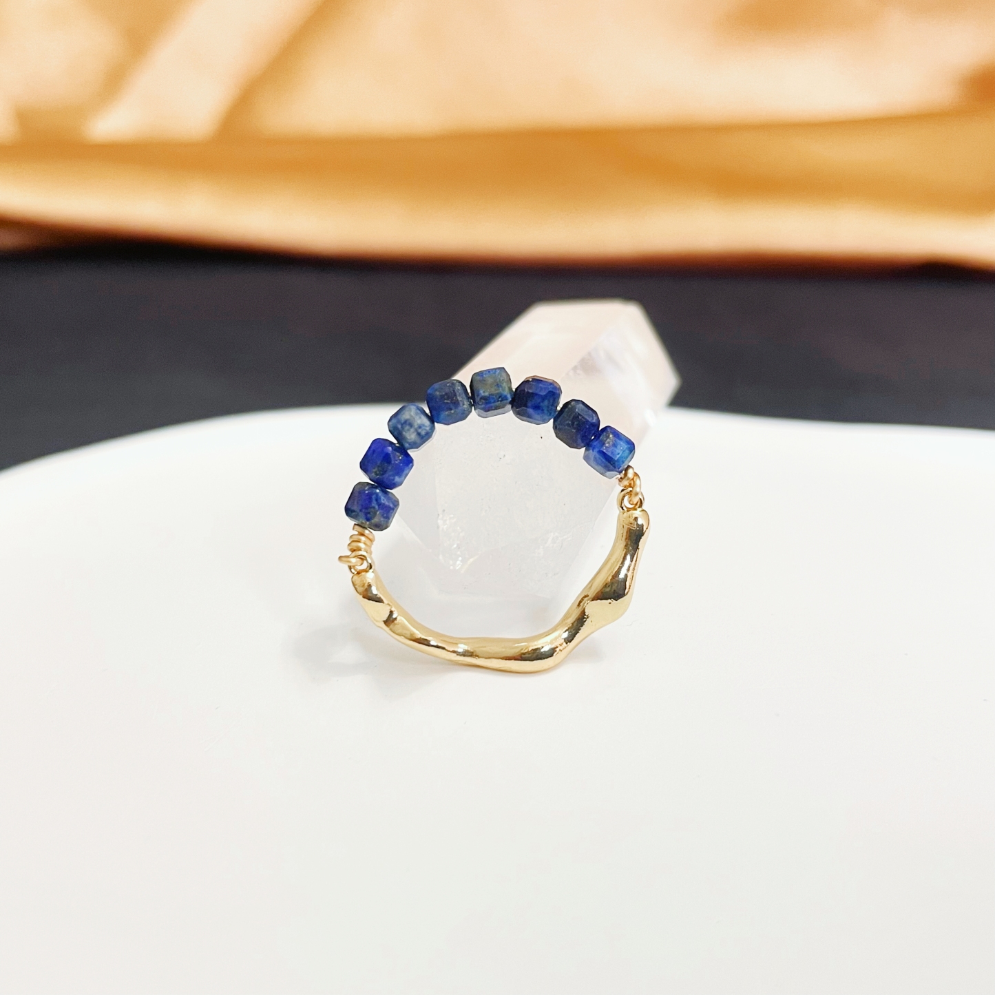 Lapis Lazuli Bead and Irregular Metal Energy Ring