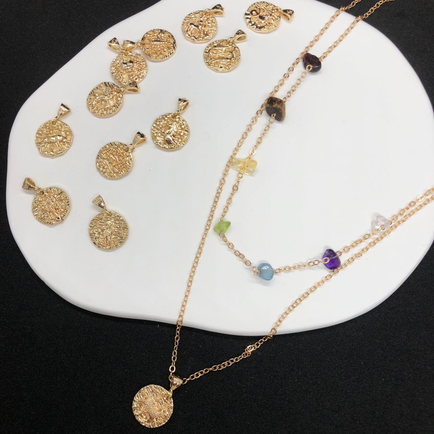 12 Constellations Zodiac Necklace with 7 Chakra Stones-likayjewel