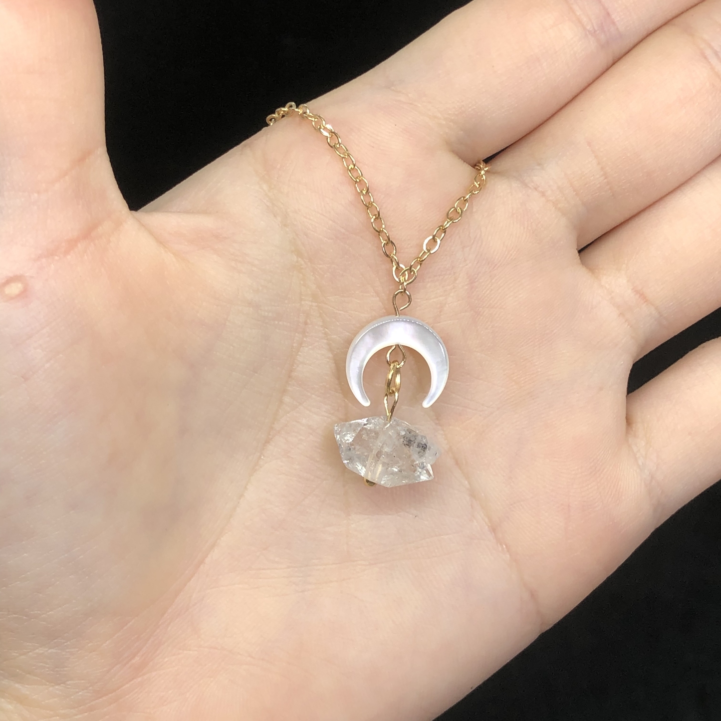 Herkimer Diamond Necklace with Crescent Moon-likayjewel