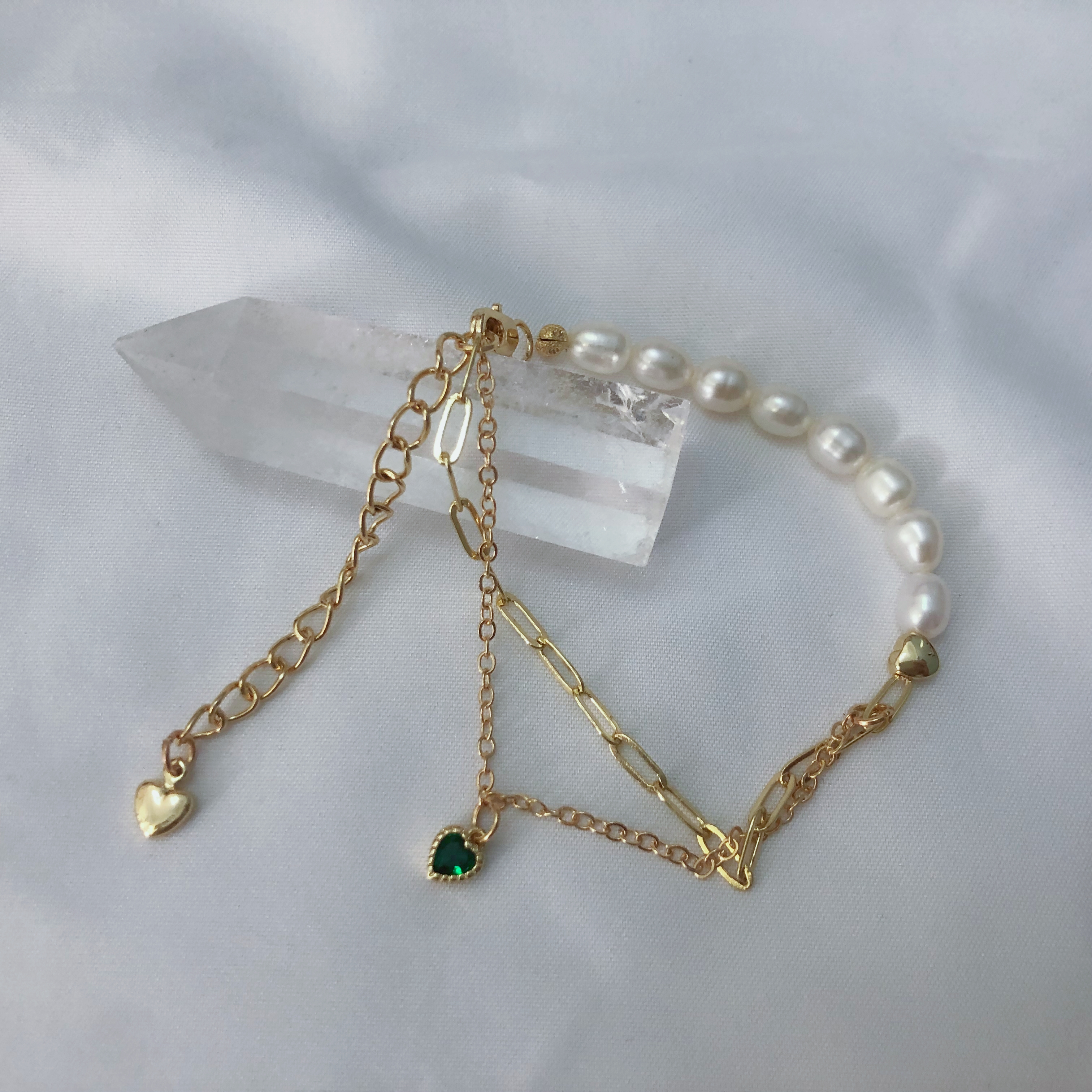 Square Link Half Pearls Bracelet-likayjewel