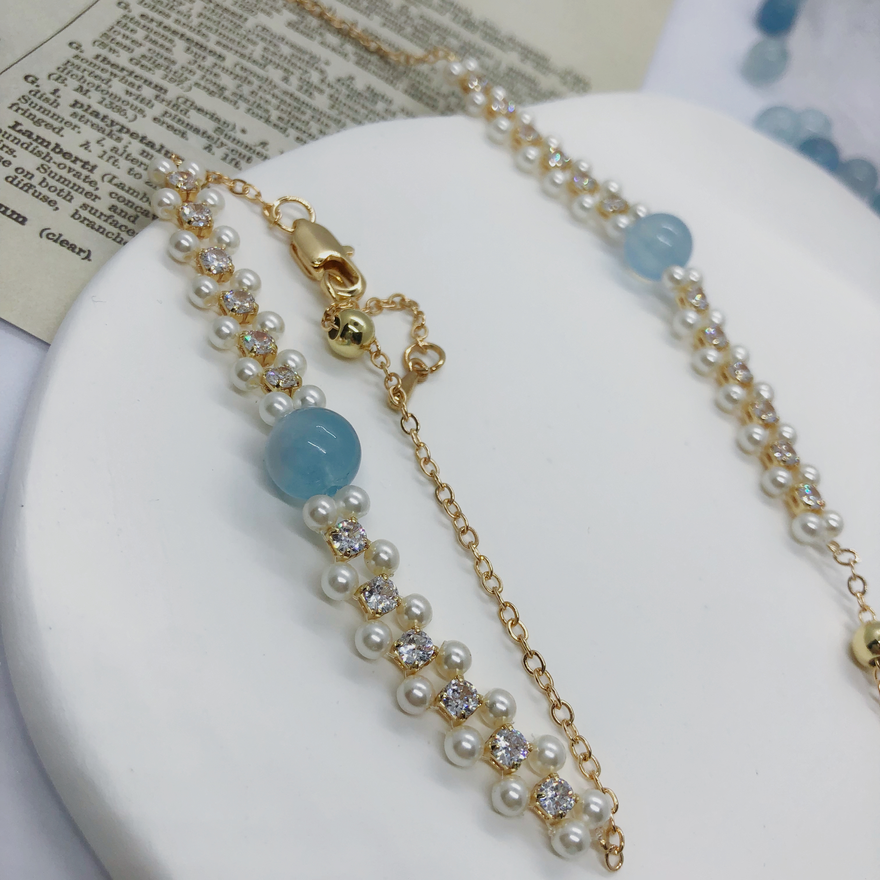 Exquisite Freshwater Pearl Bracelet with Aquamarine-likayjewel