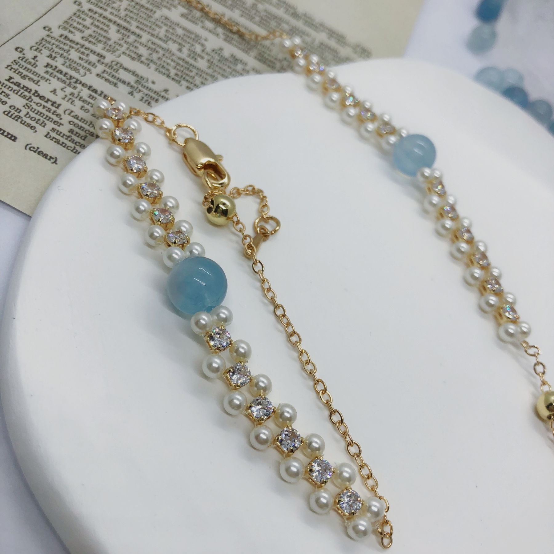 Exquisite Freshwater Pearl Bracelet with Aquamarine-likayjewel