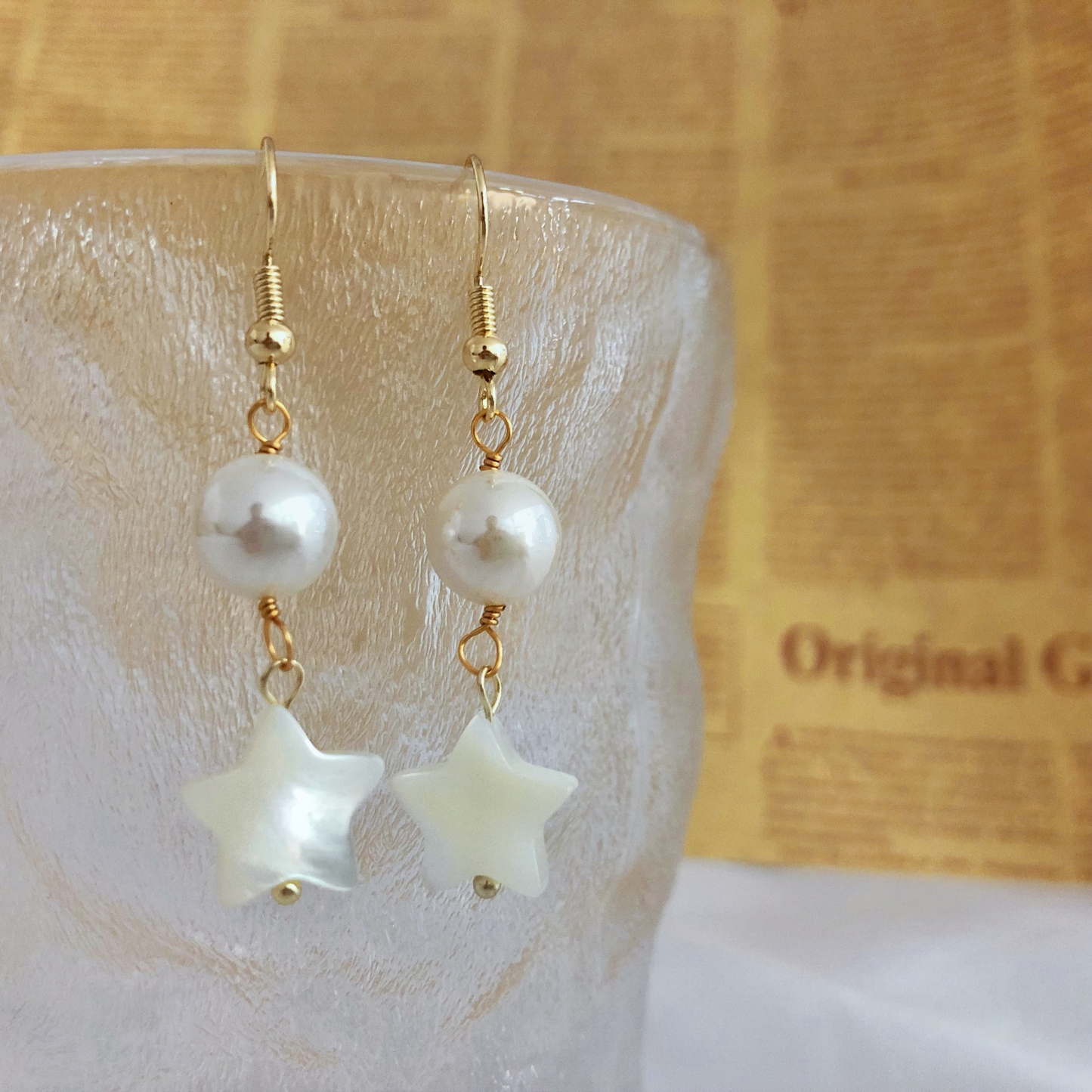 Star Pearl Drop Earrings-likayjewel