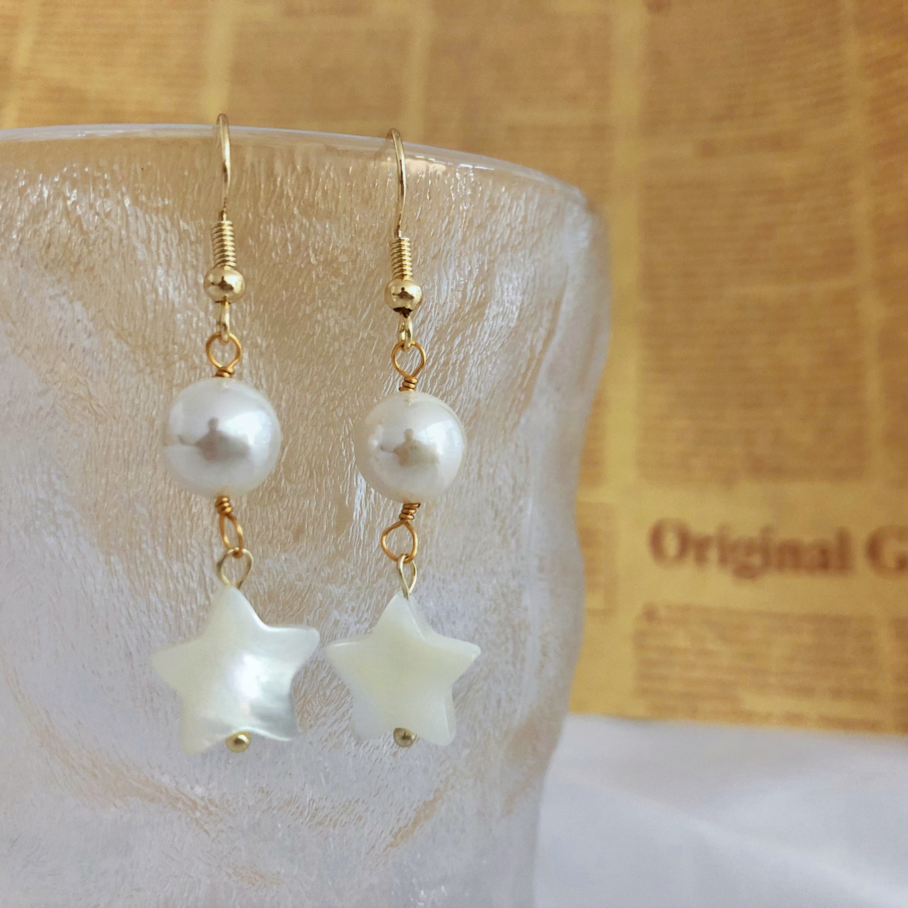 Star Pearl Drop Earrings-likayjewel