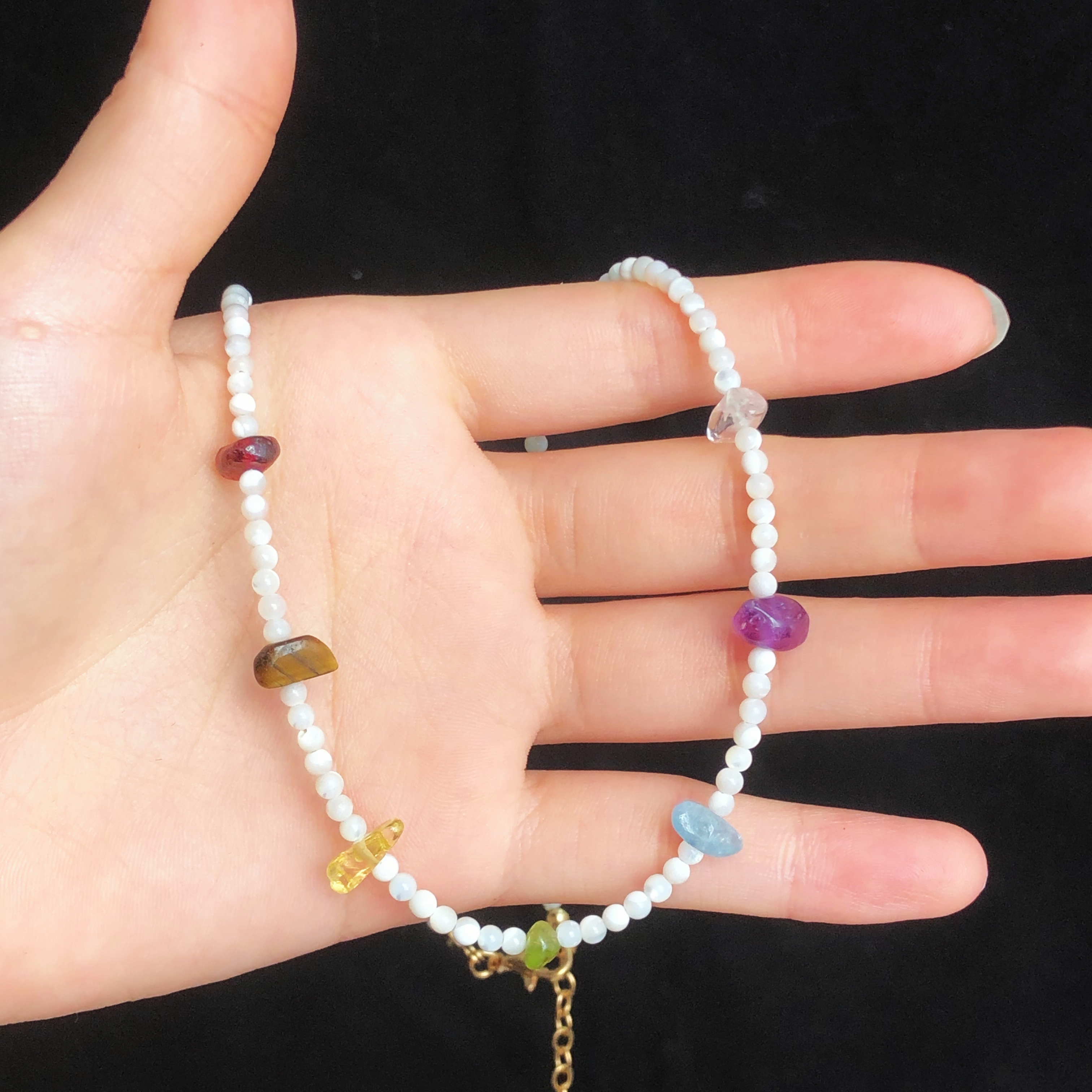 Mini Raw 7 Chakra Stones Necklace-likayjewel