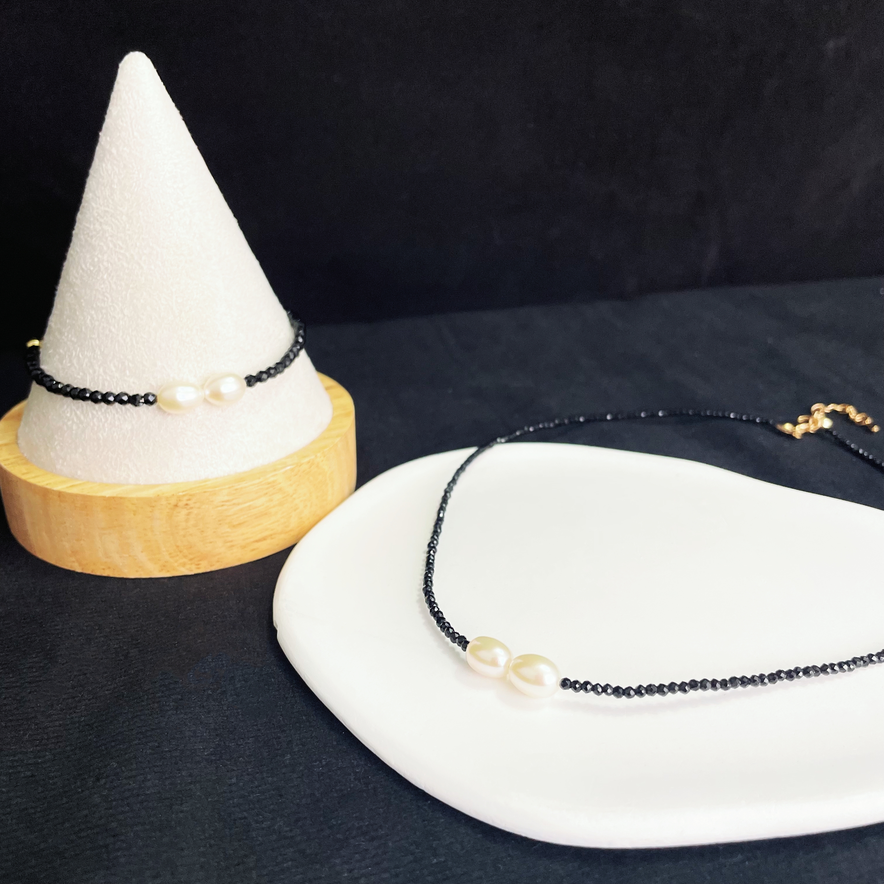 Sparkle Black Spinel and Freshwater Pearl Necklace