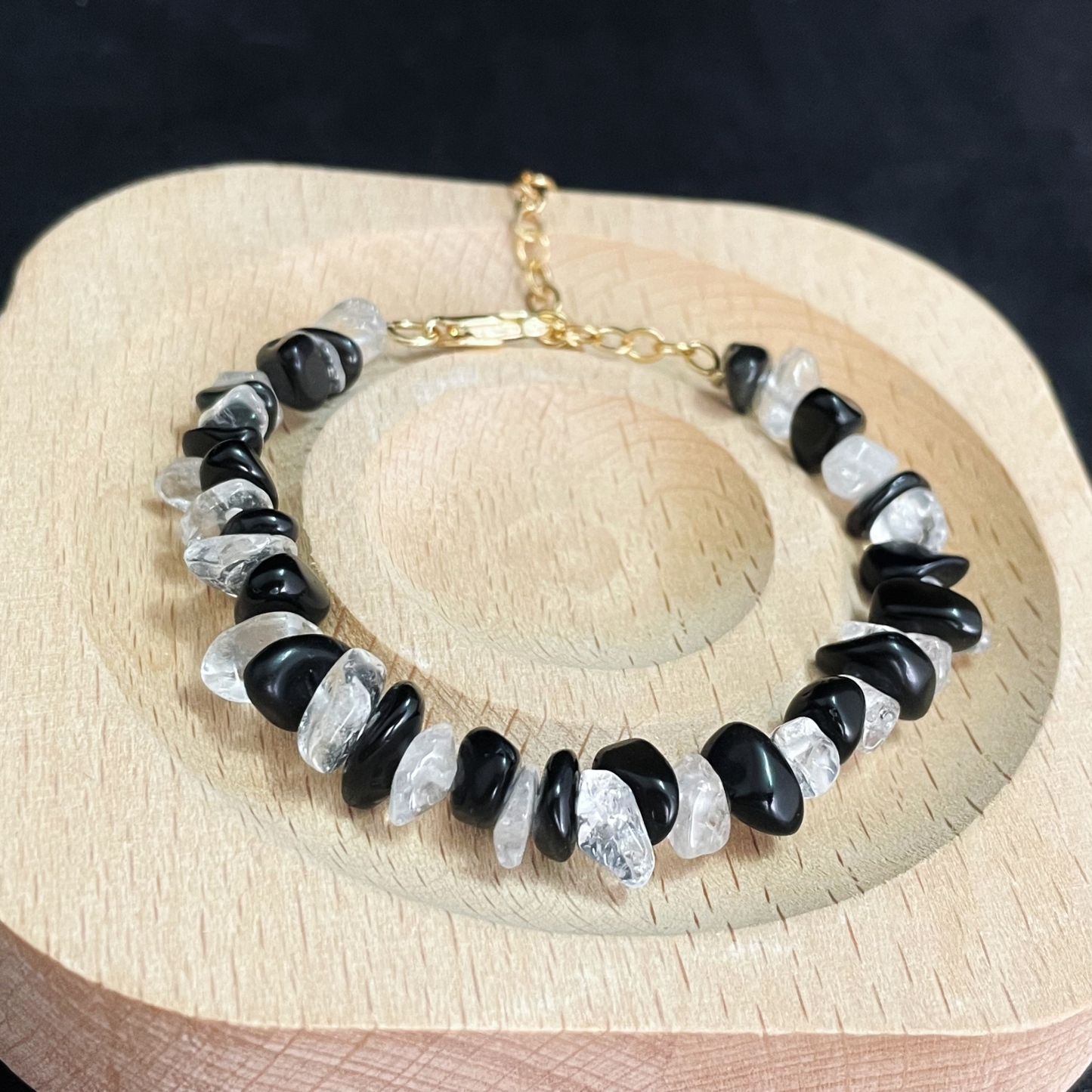 Energy Balancing Obsidian and Clear Quartz Bracelet